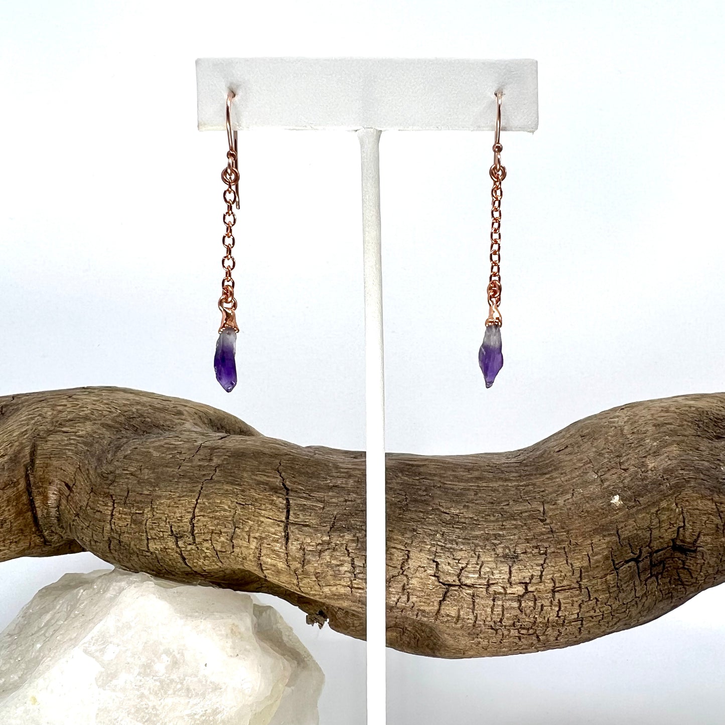 Amethyst Dangle Earrings - Copper Electroformed