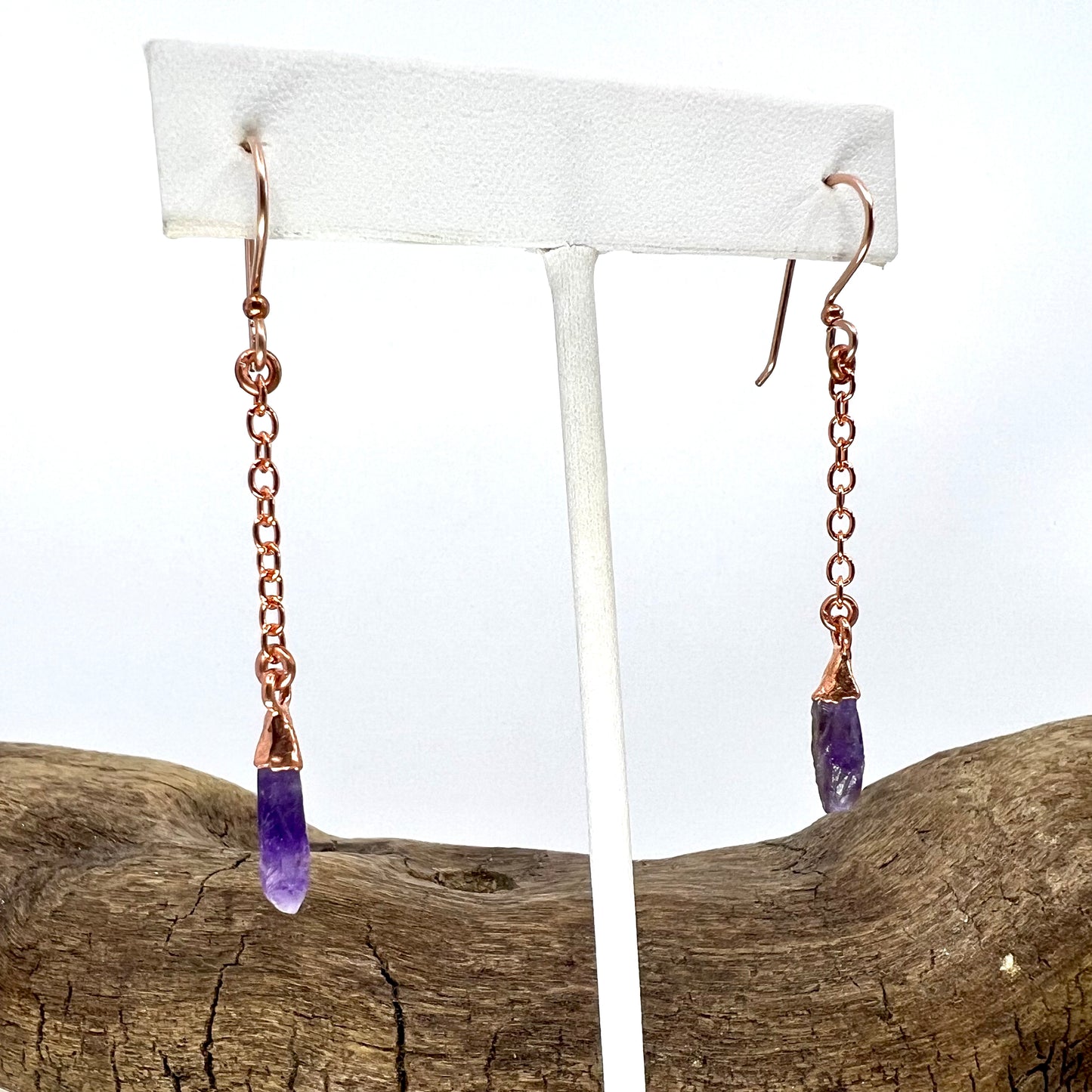 Amethyst Dangle Earrings - Copper Electroformed