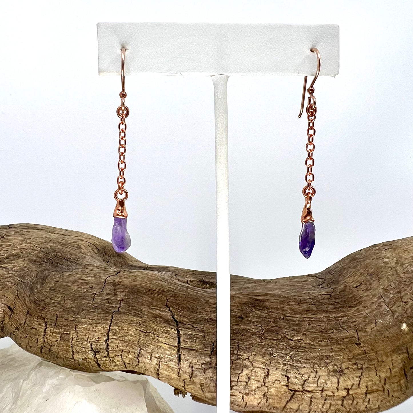 Amethyst Dangle Earrings - Copper Electroformed