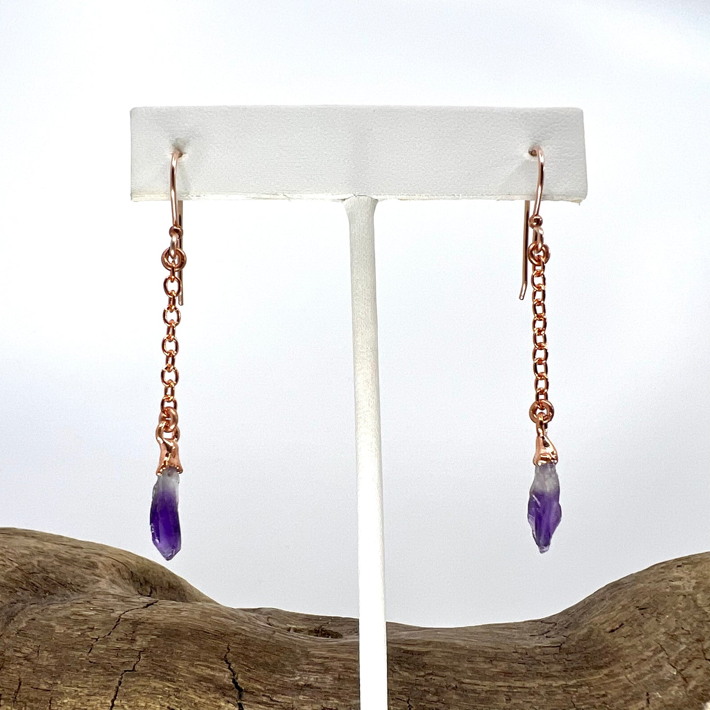 Amethyst Dangle Earrings - Copper Electroformed