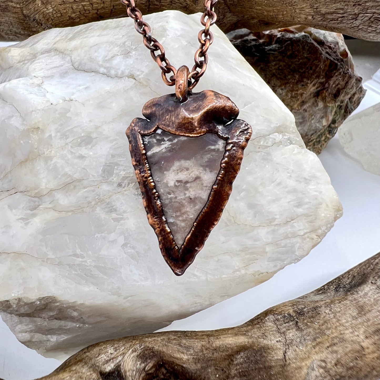 Arrowhead with Moonstone Accent - Copper Electroformed Necklace