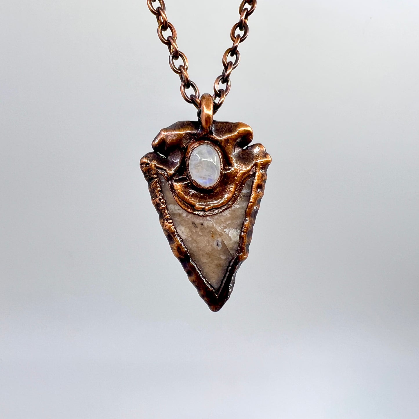 Arrowhead with Moonstone Accent - Copper Electroformed Necklace