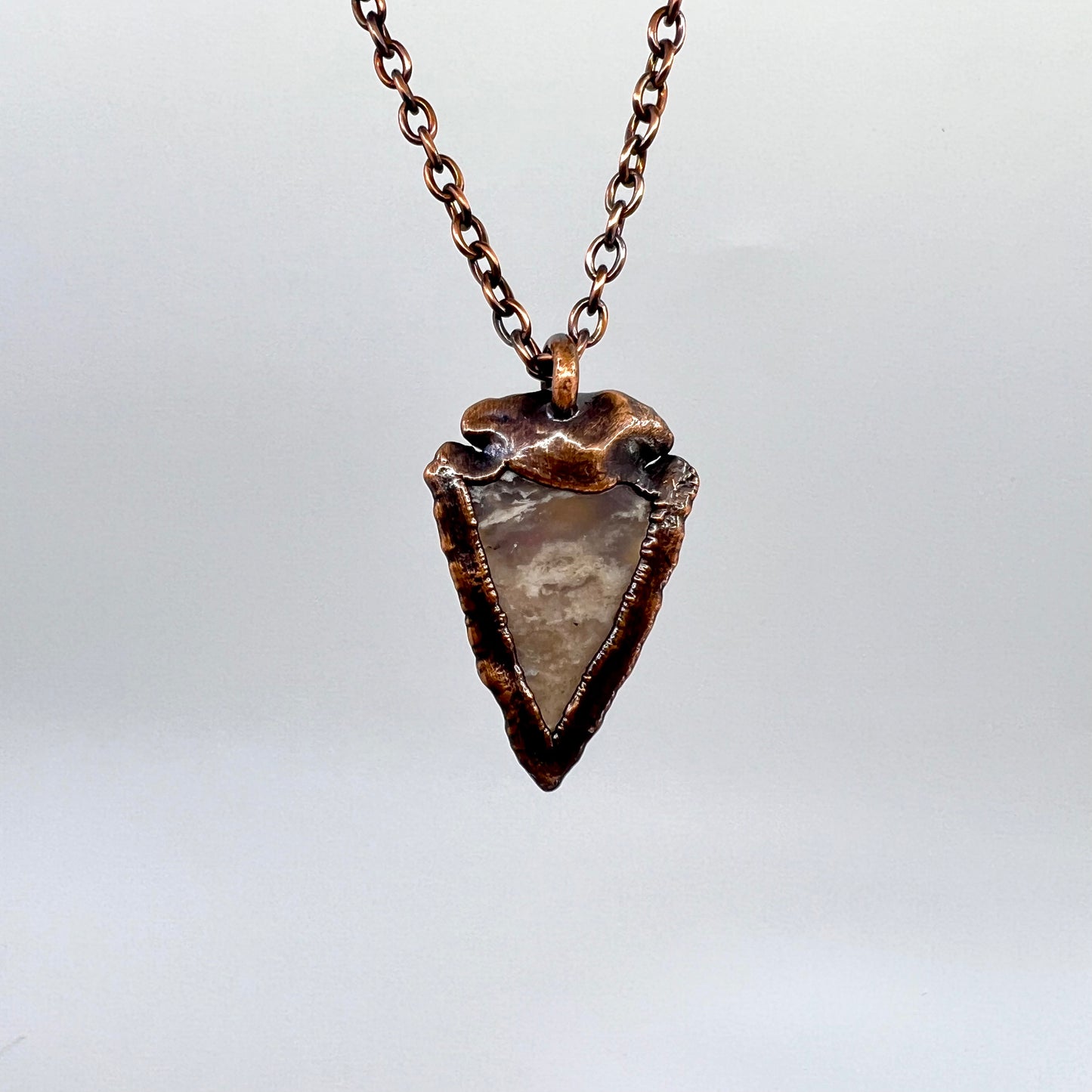 Arrowhead with Moonstone Accent - Copper Electroformed Necklace