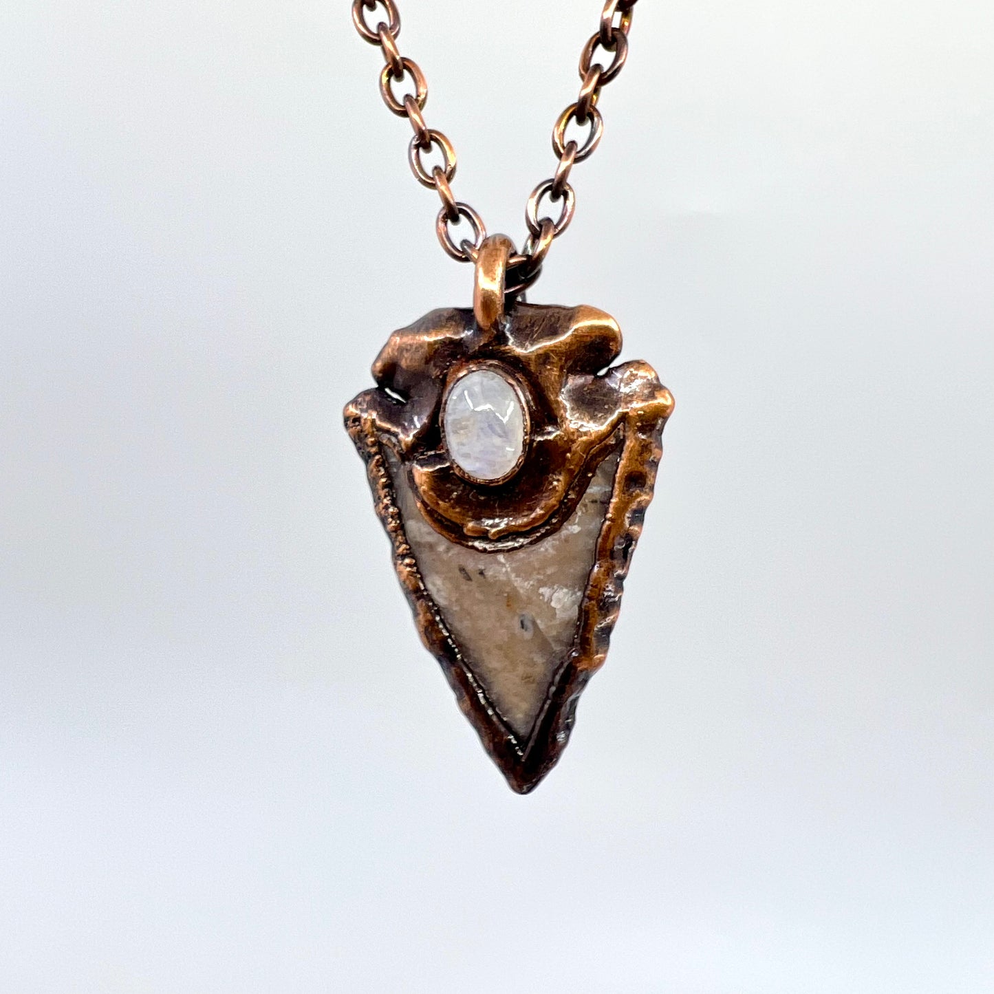 Arrowhead with Moonstone Accent - Copper Electroformed Necklace