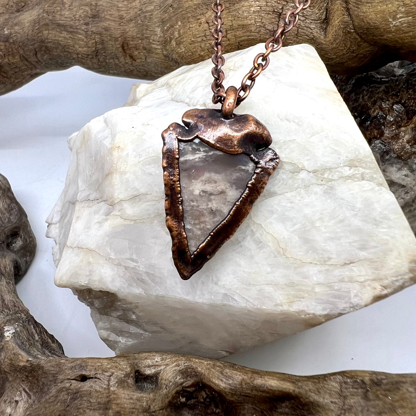 Arrowhead with Moonstone Accent - Copper Electroformed Necklace