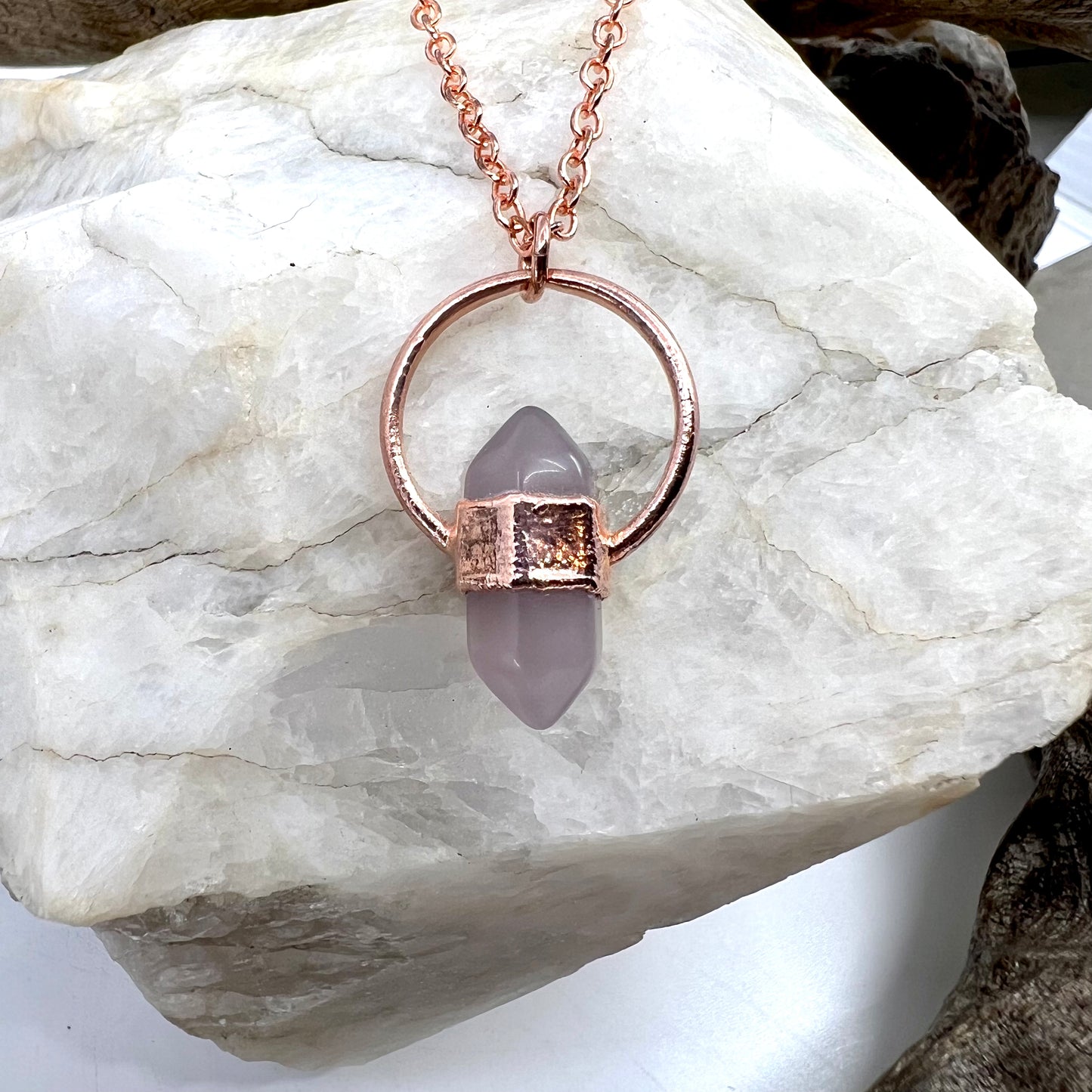 Mini Double Terminated Fluorite Necklace - Copper Electroformed