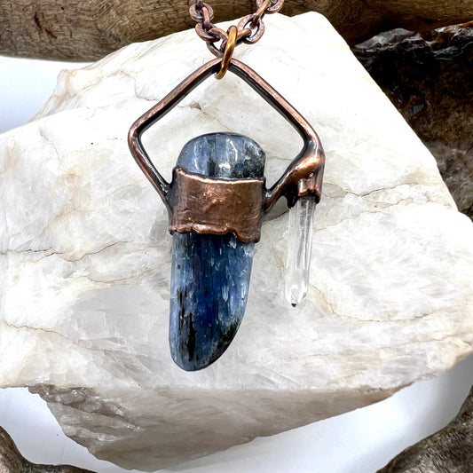 Asymmetrical Kyanite and Quartz Necklace - Copper Electroformed