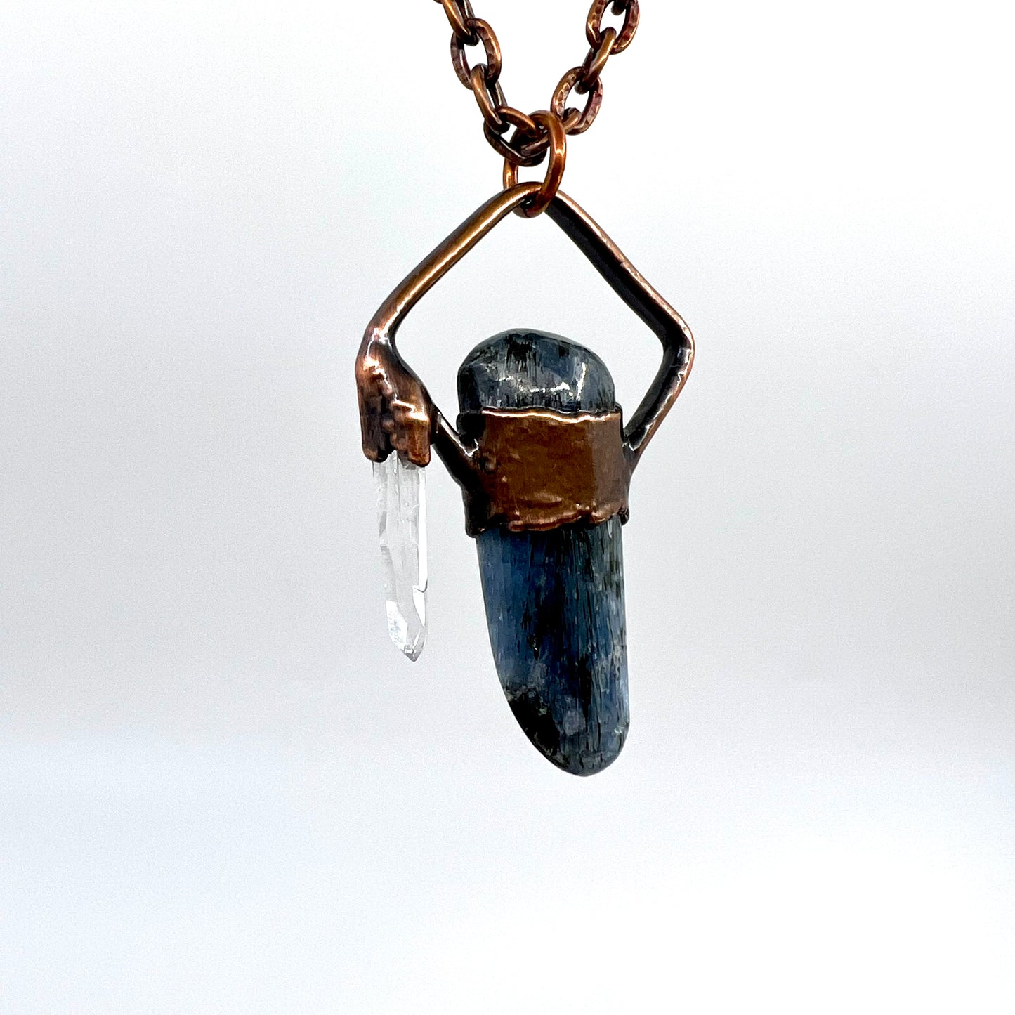 Asymmetrical Kyanite and Quartz Necklace - Copper Electroformed