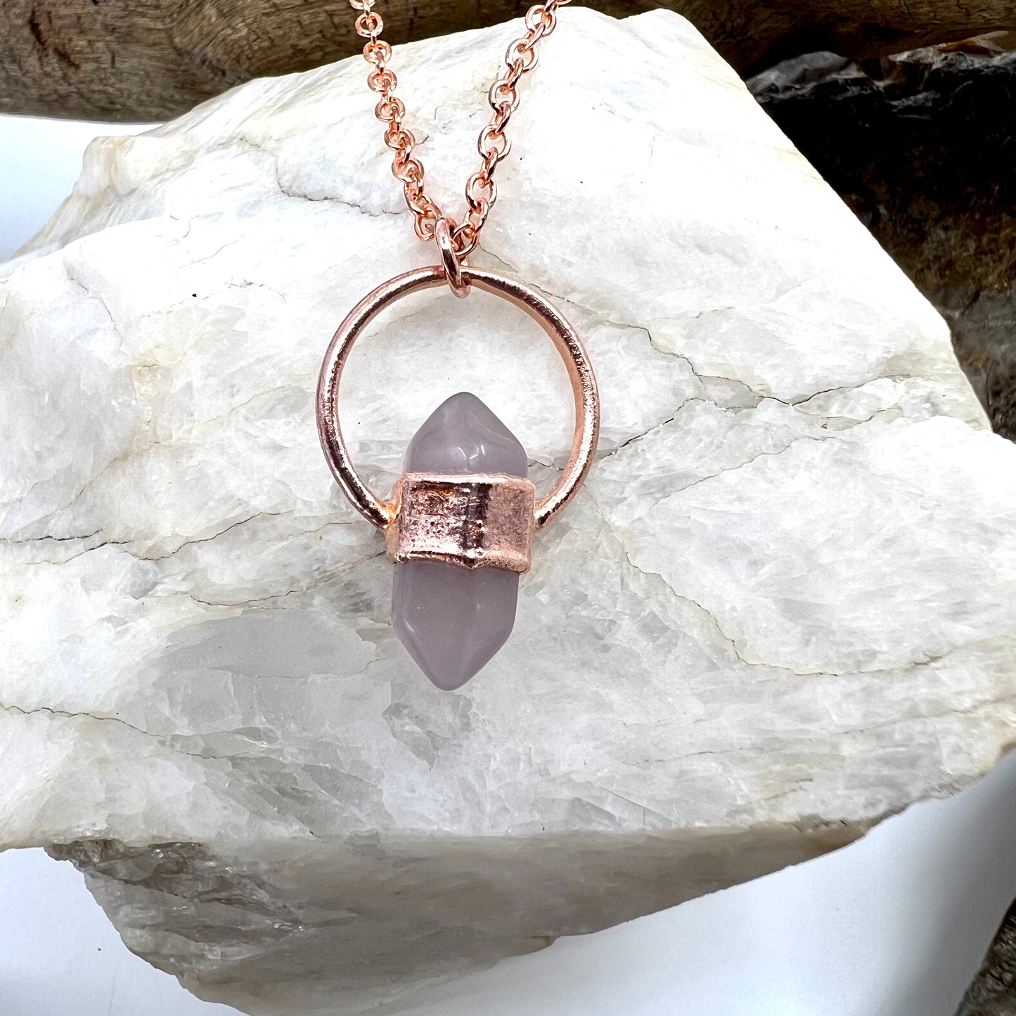 Mini Double Terminated Fluorite Necklace - Copper Electroformed