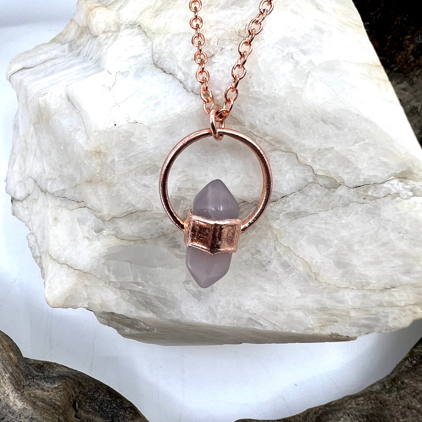 Mini Double Terminated Fluorite Necklace - Copper Electroformed