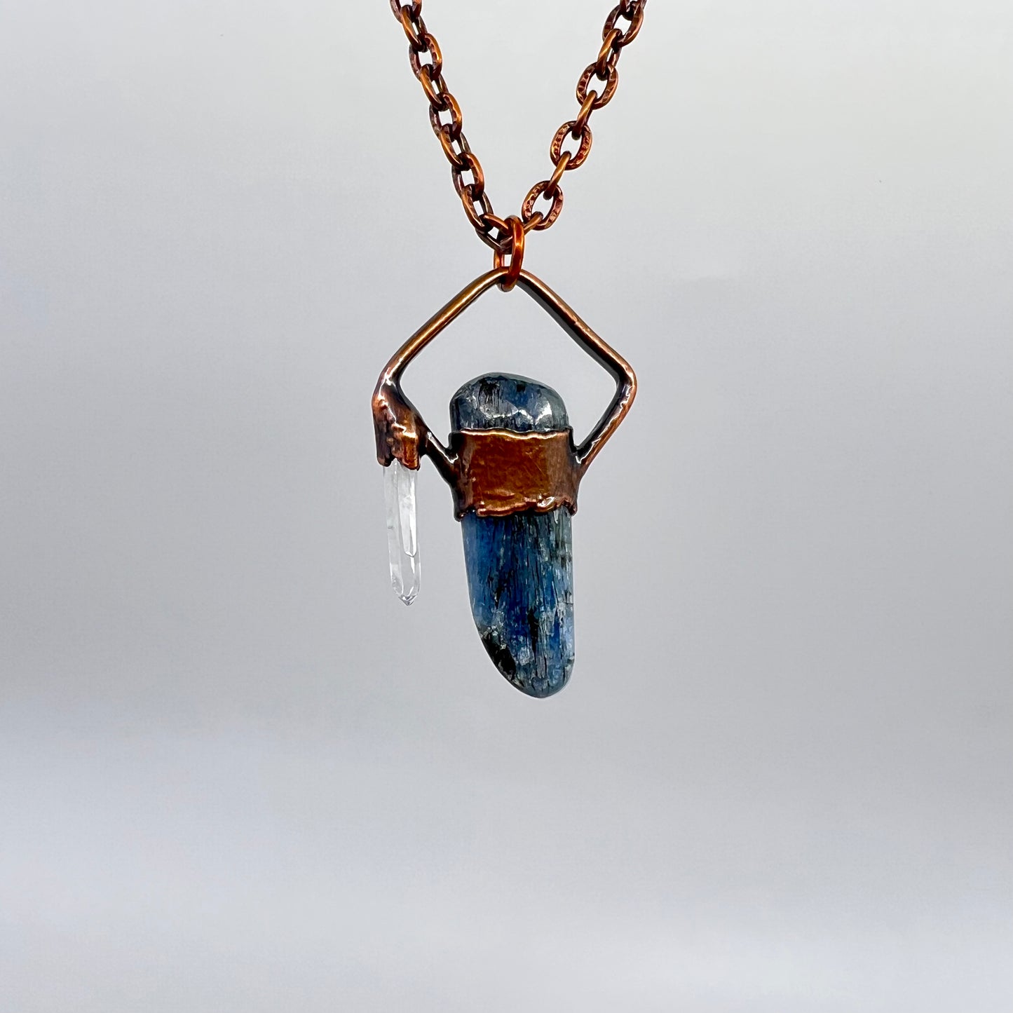 Asymmetrical Kyanite and Quartz Necklace - Copper Electroformed