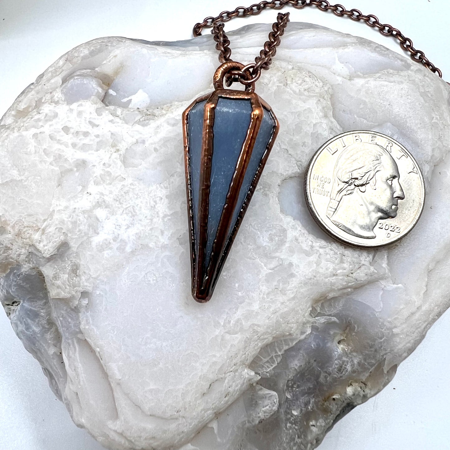 Blue Calcite Pendulum Necklace - Copper Electroformed