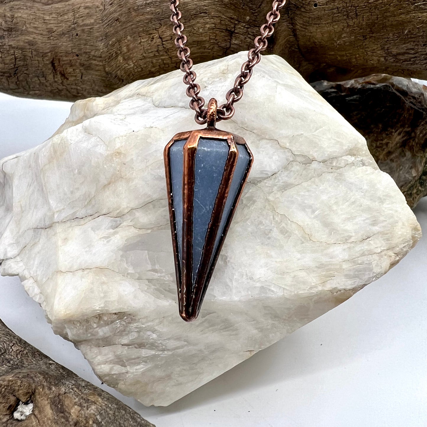 Blue Calcite Pendulum Necklace - Copper Electroformed