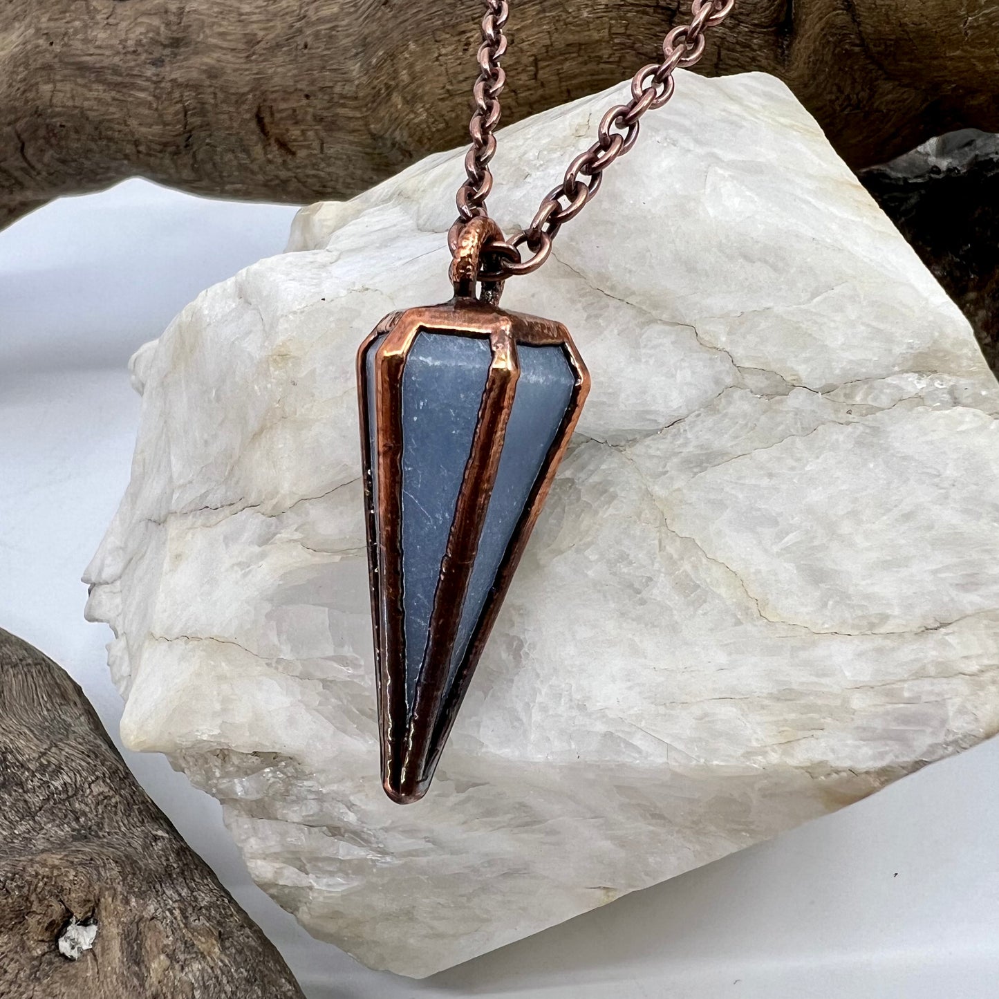 Blue Calcite Pendulum Necklace - Copper Electroformed