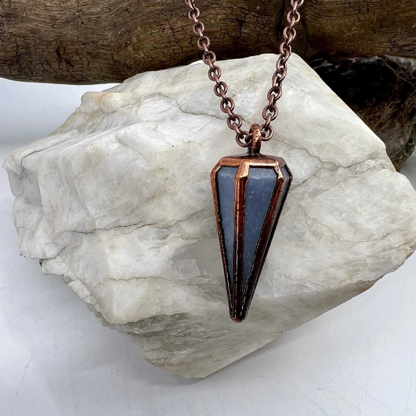 Blue Calcite Pendulum Necklace - Copper Electroformed