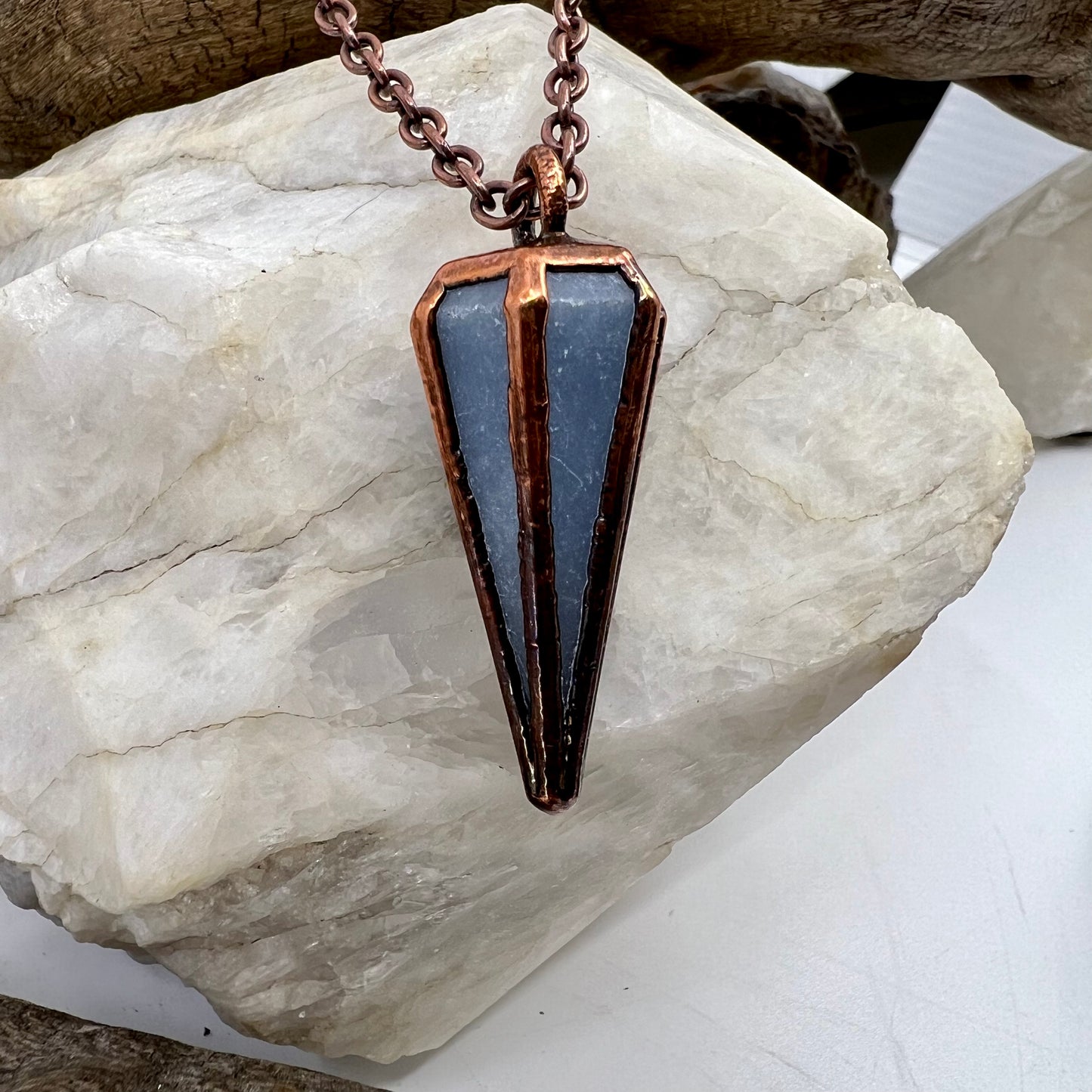 Blue Calcite Pendulum Necklace - Copper Electroformed