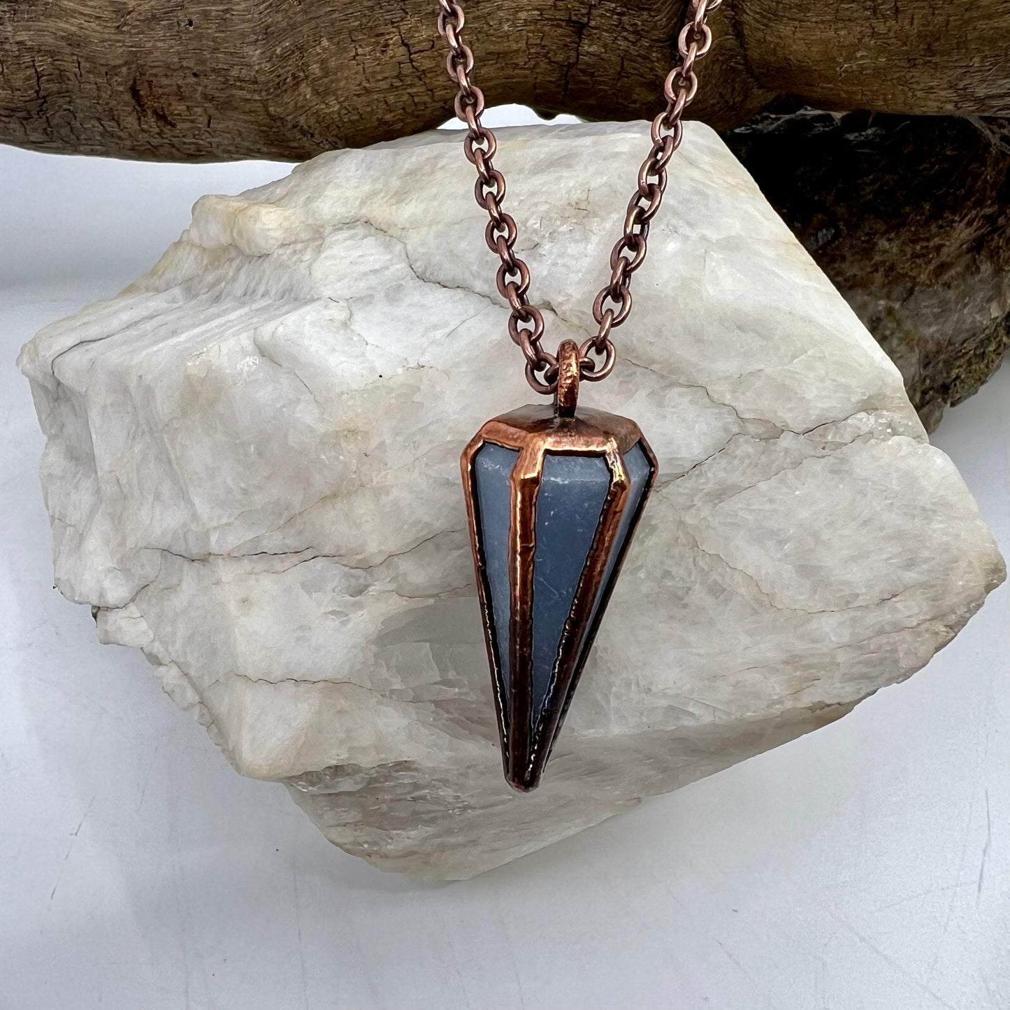 Blue Calcite Pendulum Necklace - Copper Electroformed