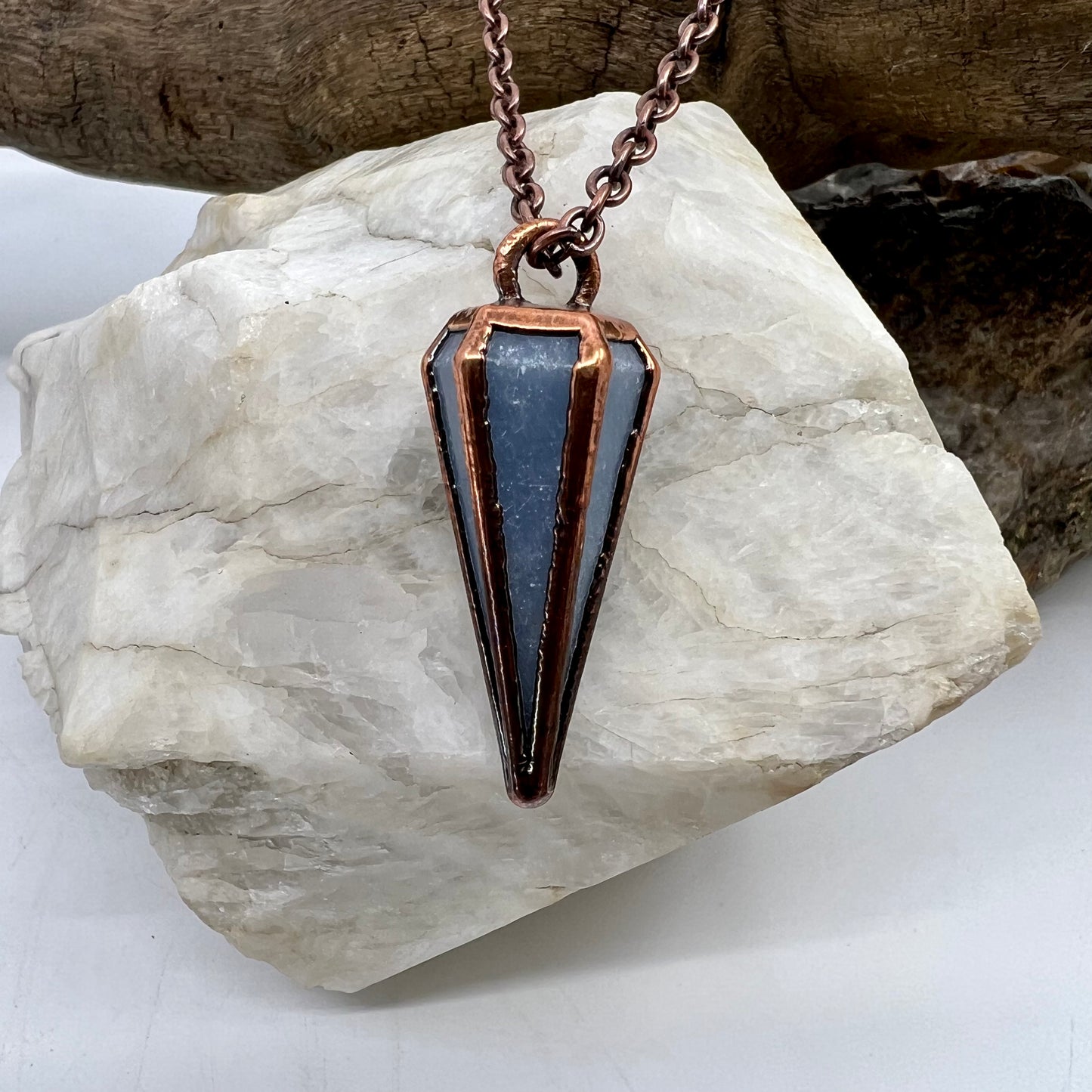 Blue Calcite Pendulum Necklace - Copper Electroformed