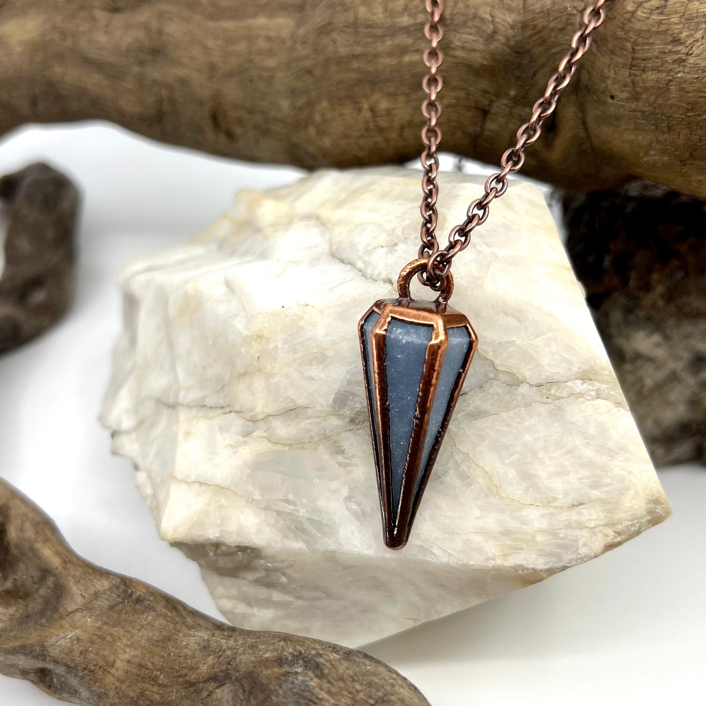 Blue Calcite Pendulum Necklace - Copper Electroformed