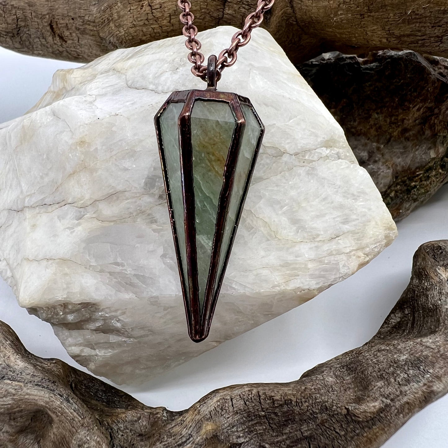 Aventurine Pendulum Necklace - Copper Electroformed