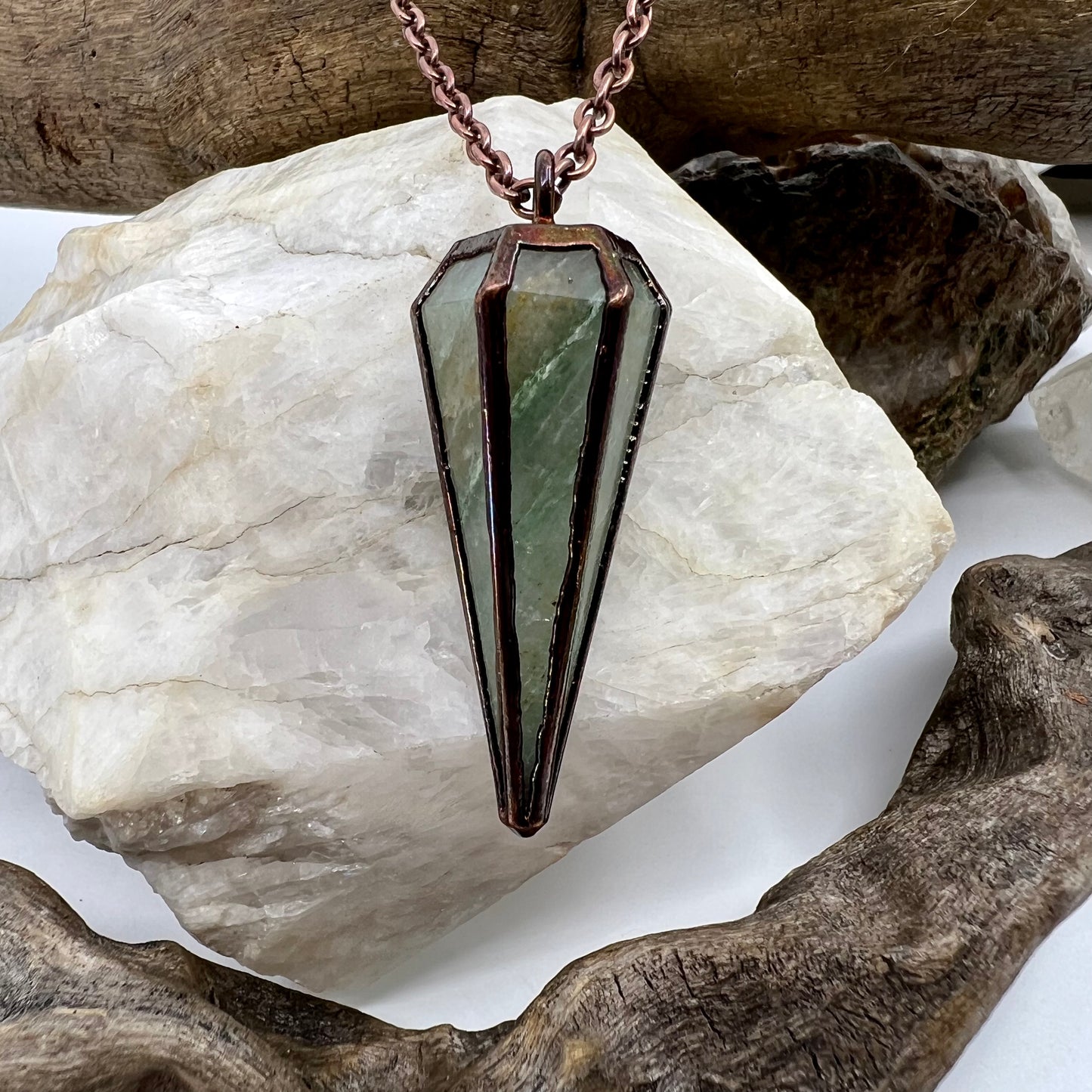 Aventurine Pendulum Necklace - Copper Electroformed