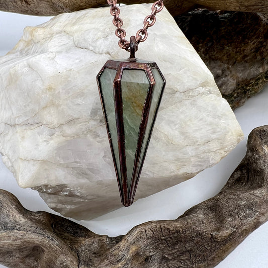 Aventurine Pendulum Necklace - Copper Electroformed