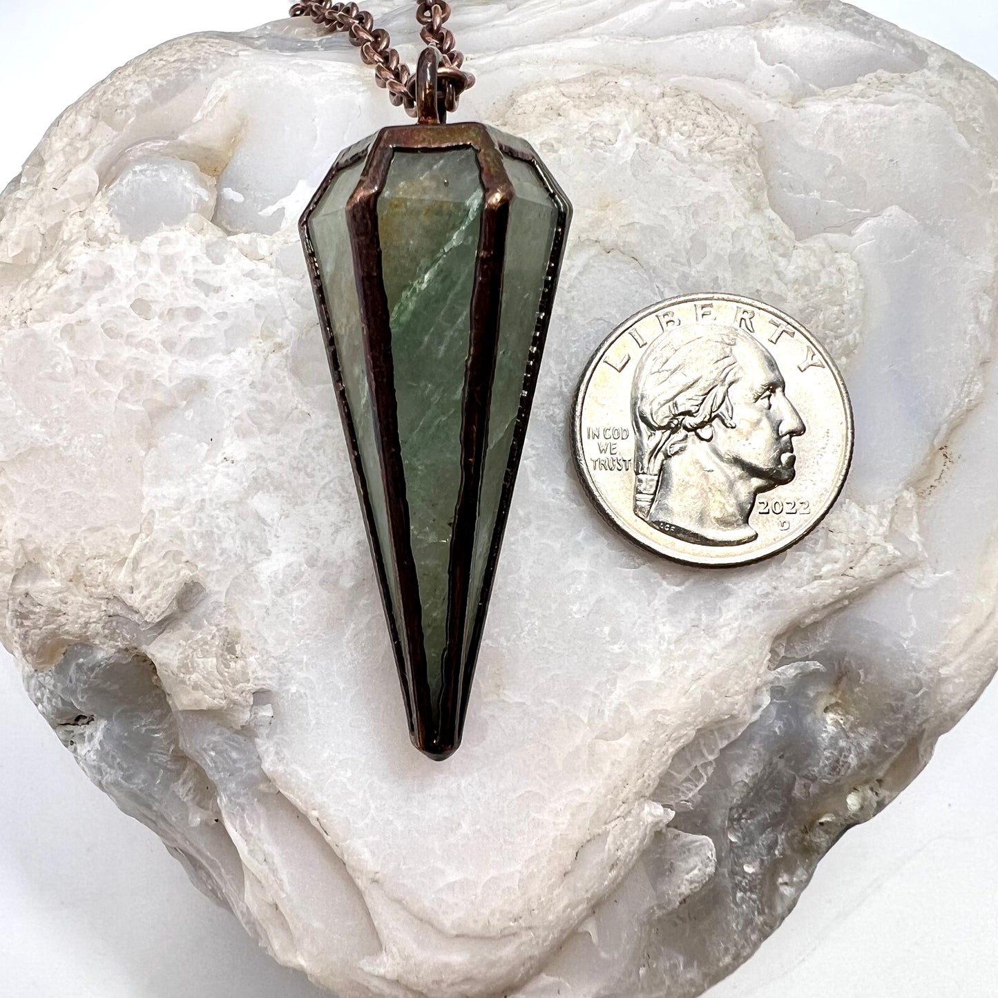 Aventurine Pendulum Necklace - Copper Electroformed