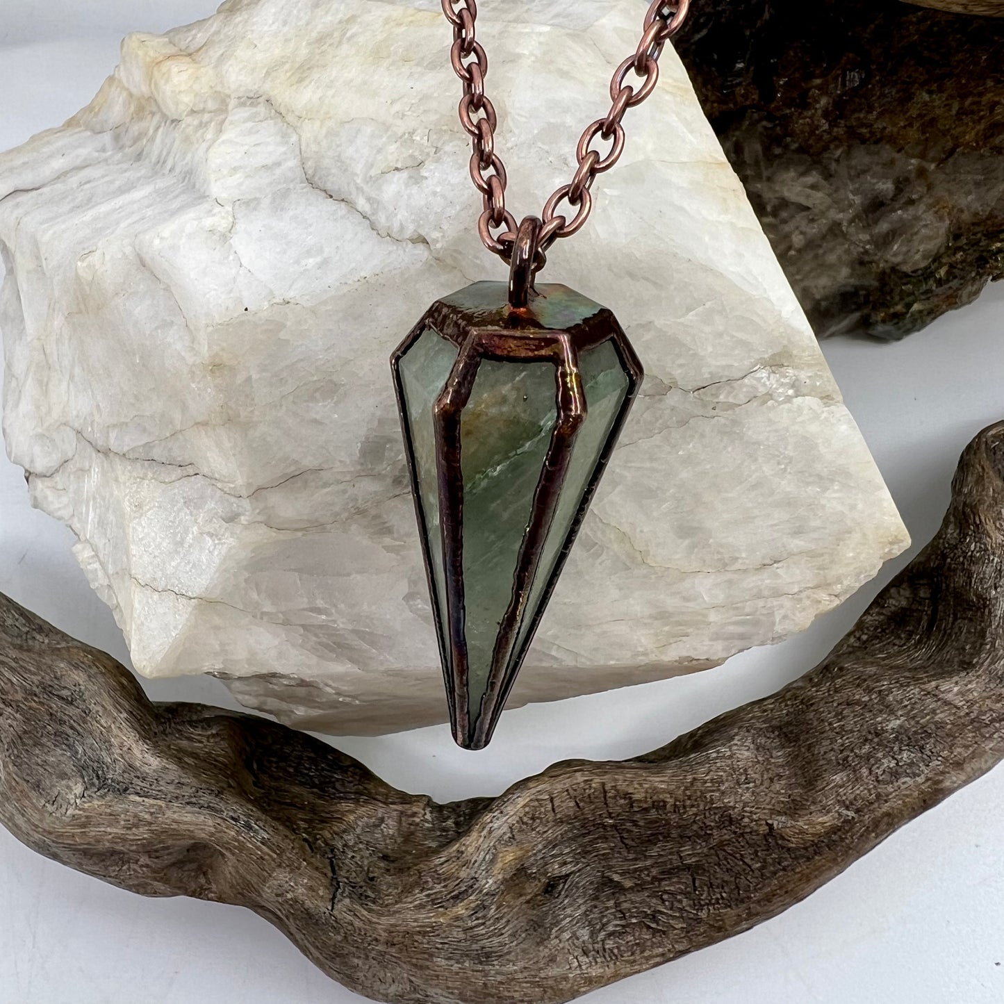 Aventurine Pendulum Necklace - Copper Electroformed