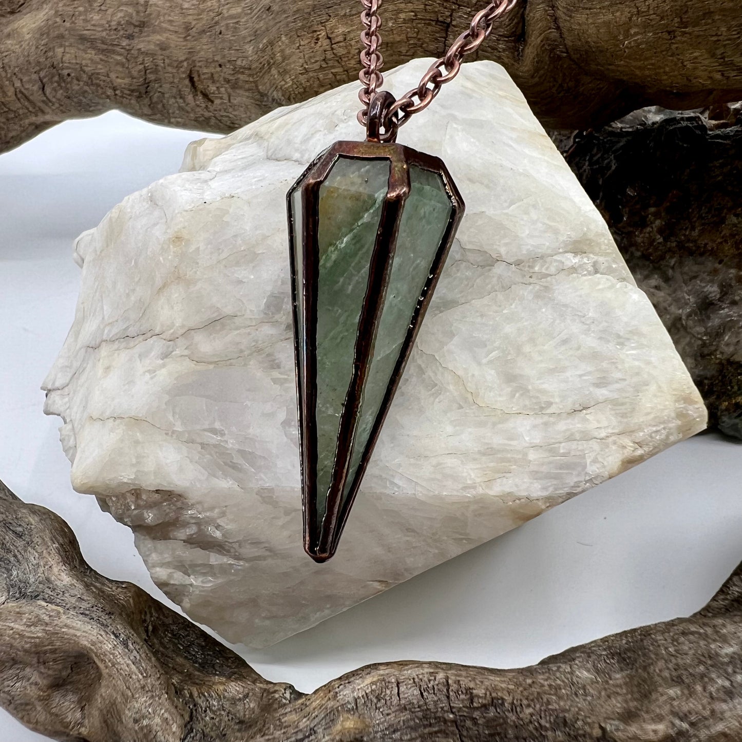 Aventurine Pendulum Necklace - Copper Electroformed