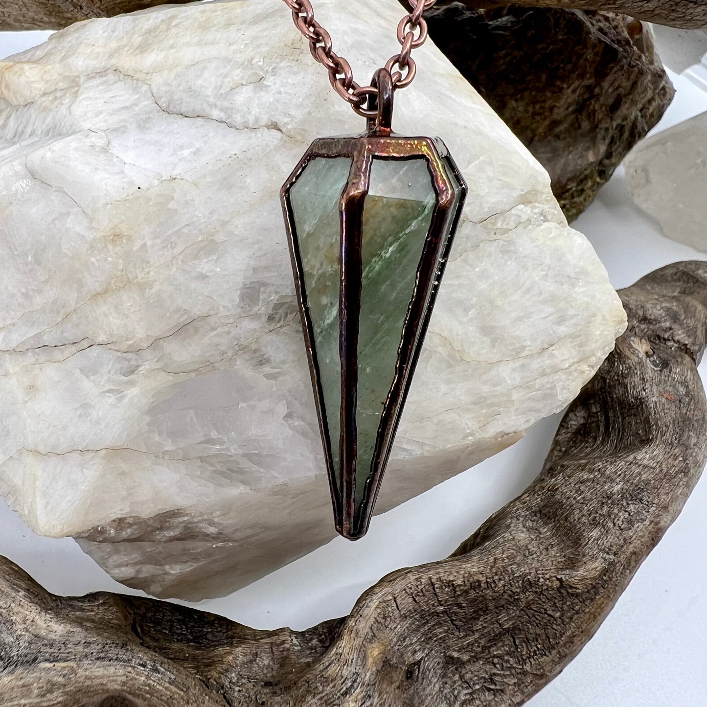 Aventurine Pendulum Necklace - Copper Electroformed