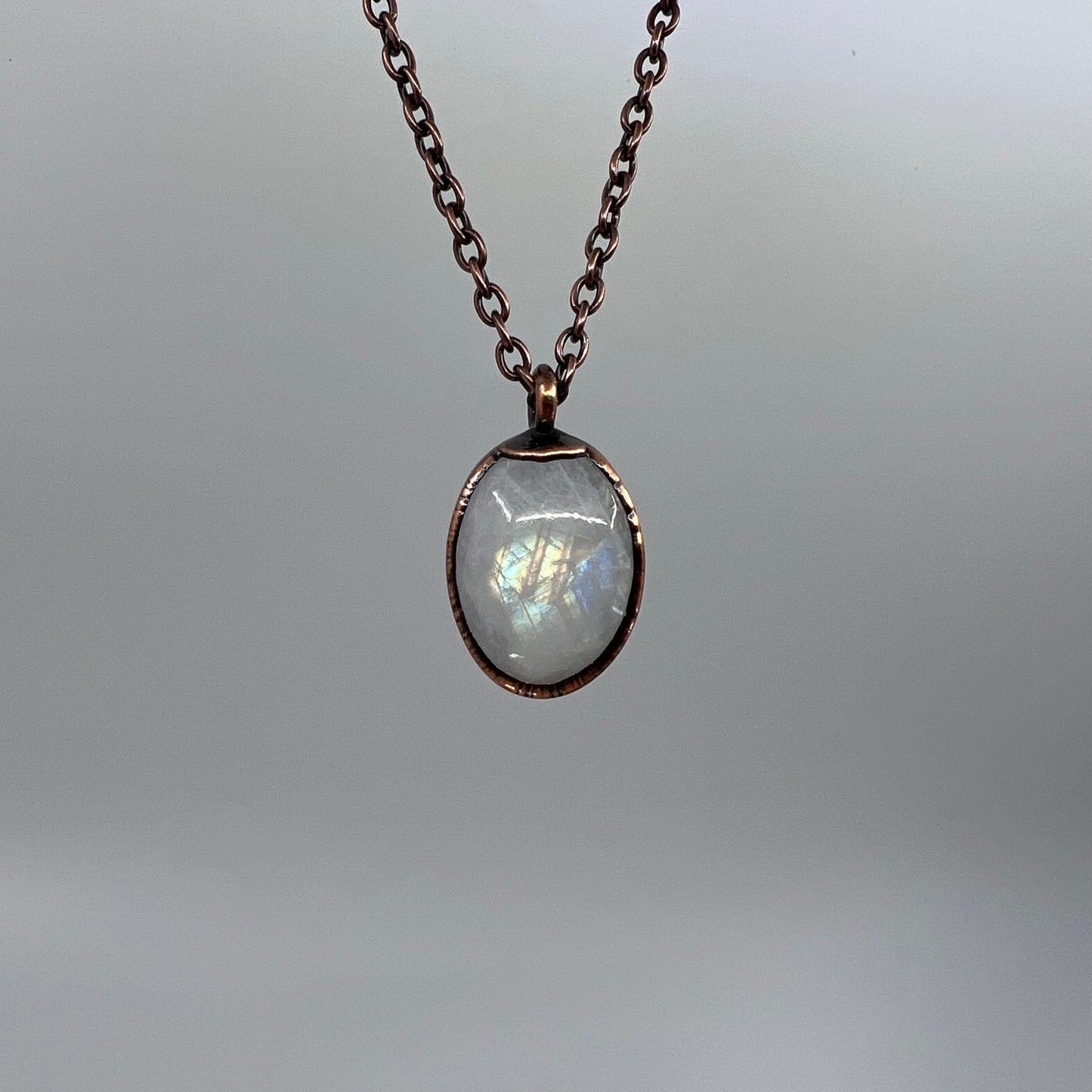 Rainbow Moonstone Necklace - Copper Electroformed