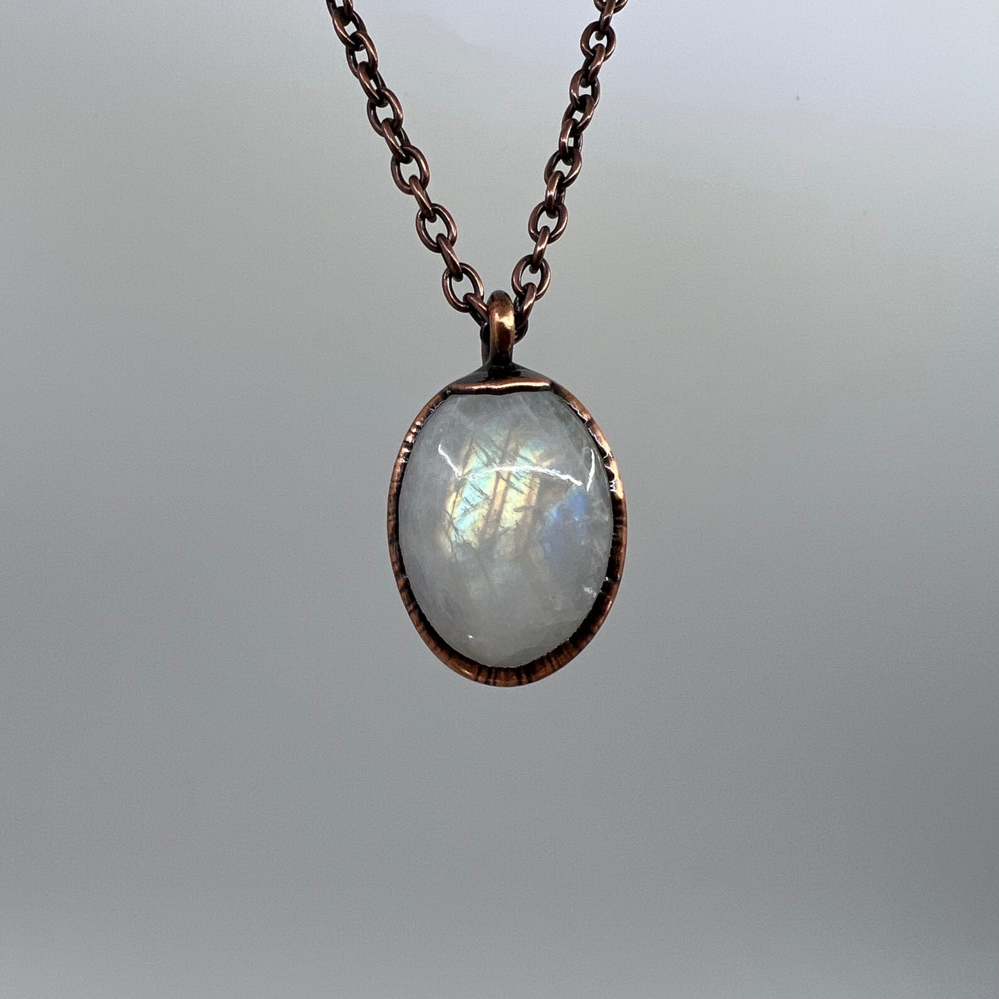 Rainbow Moonstone Necklace - Copper Electroformed