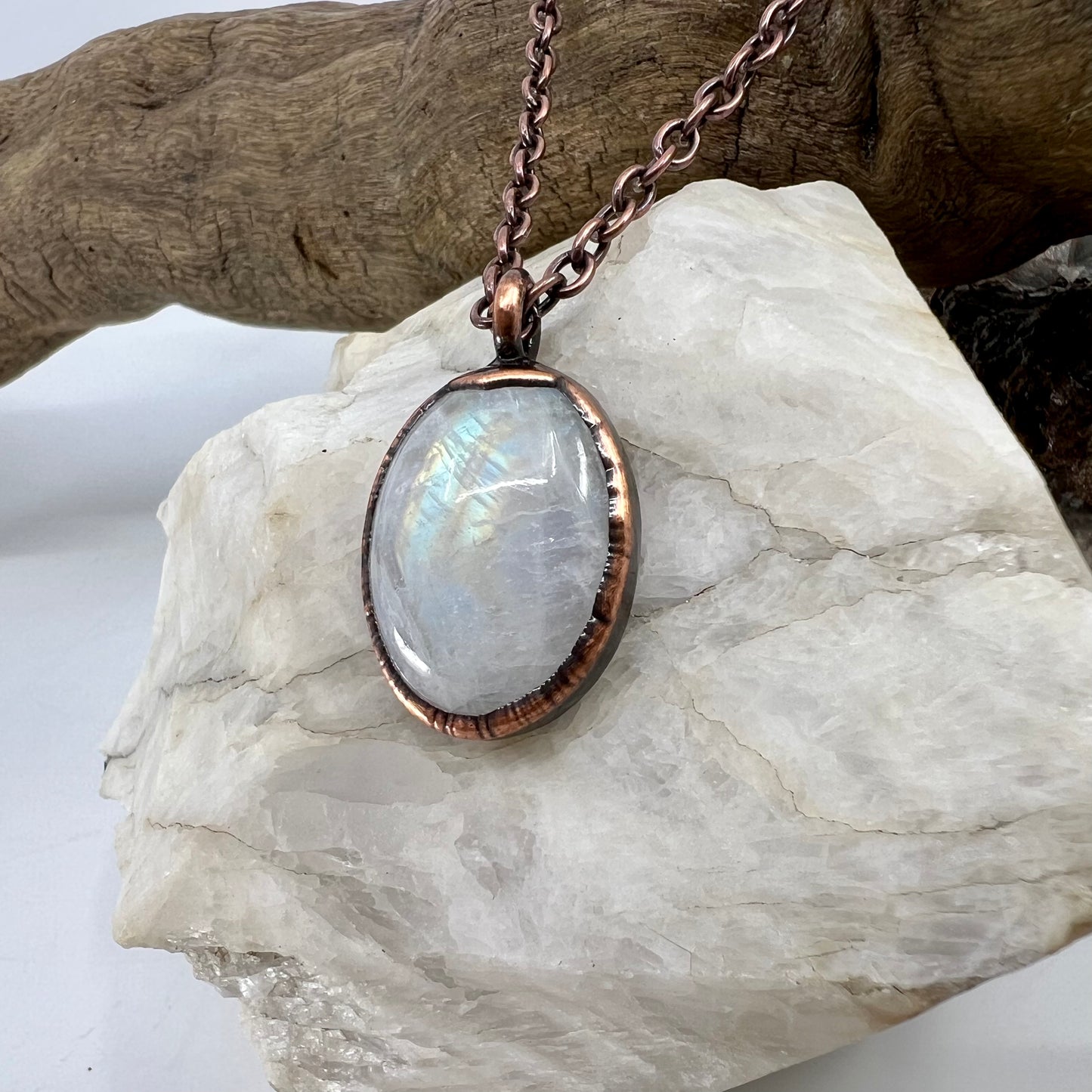 Rainbow Moonstone Necklace - Copper Electroformed