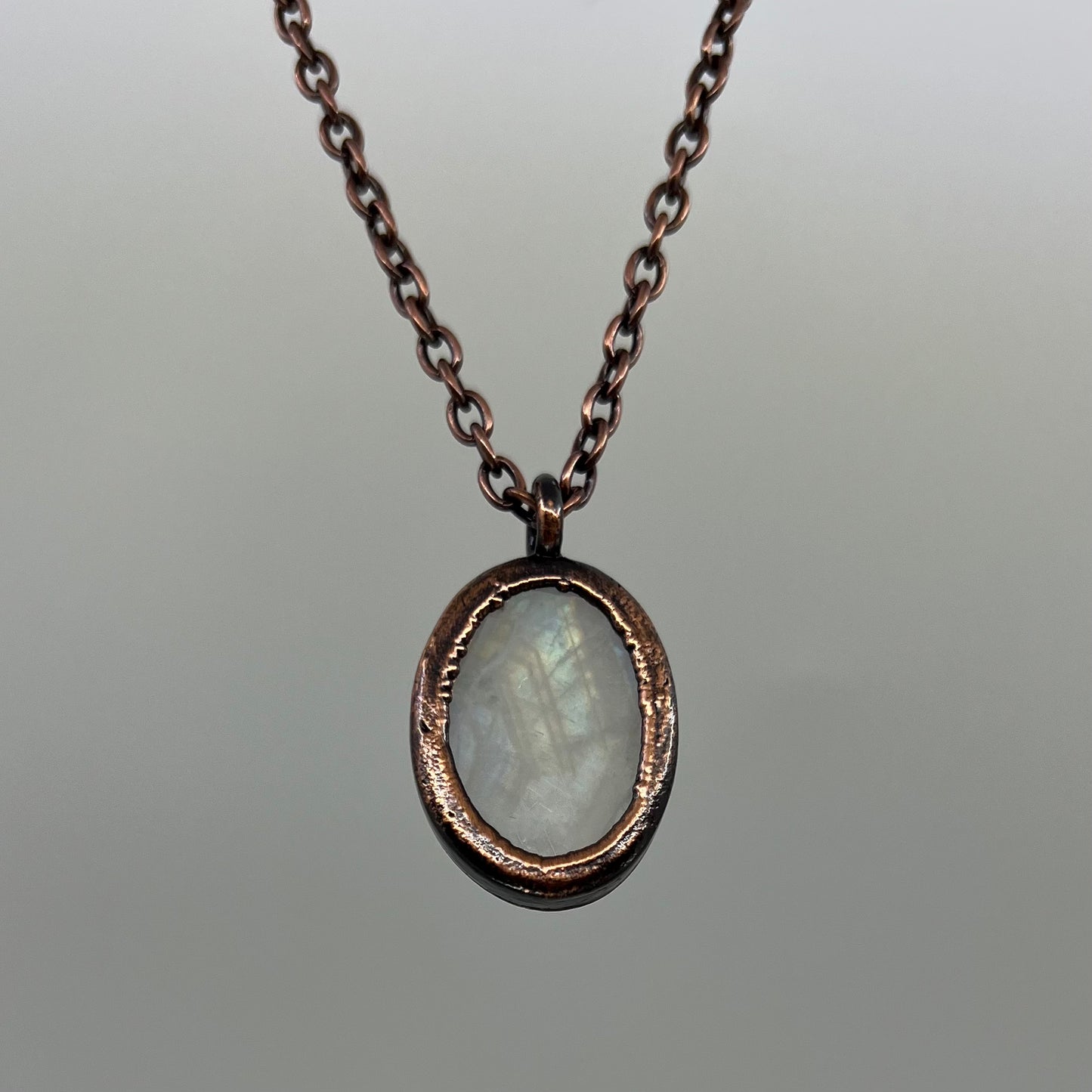 Rainbow Moonstone Necklace - Copper Electroformed