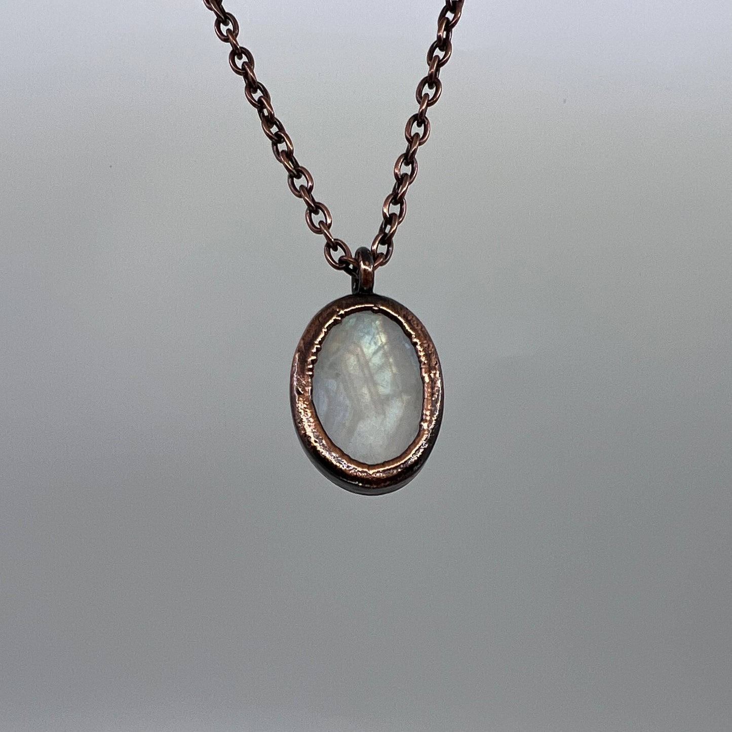 Rainbow Moonstone Necklace - Copper Electroformed