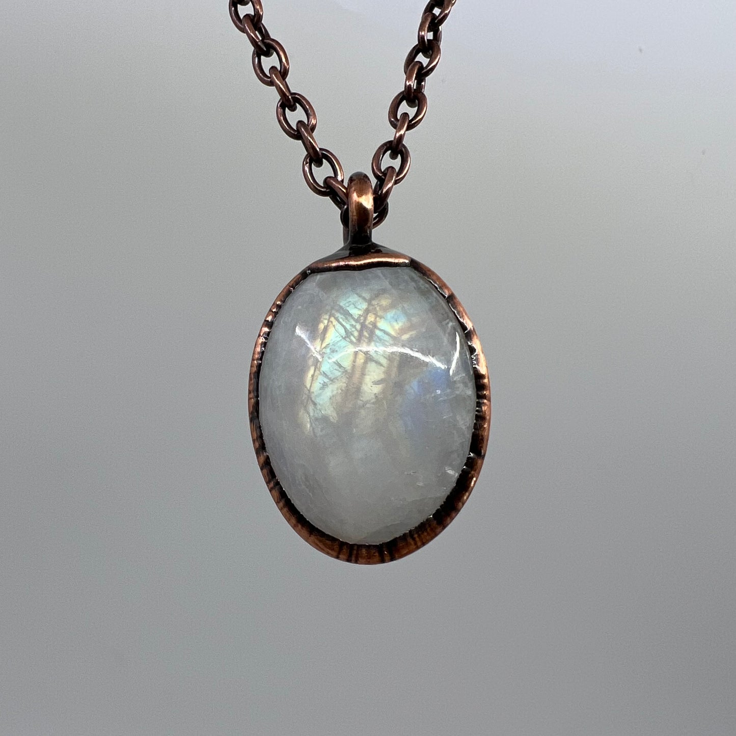 Rainbow Moonstone Necklace - Copper Electroformed