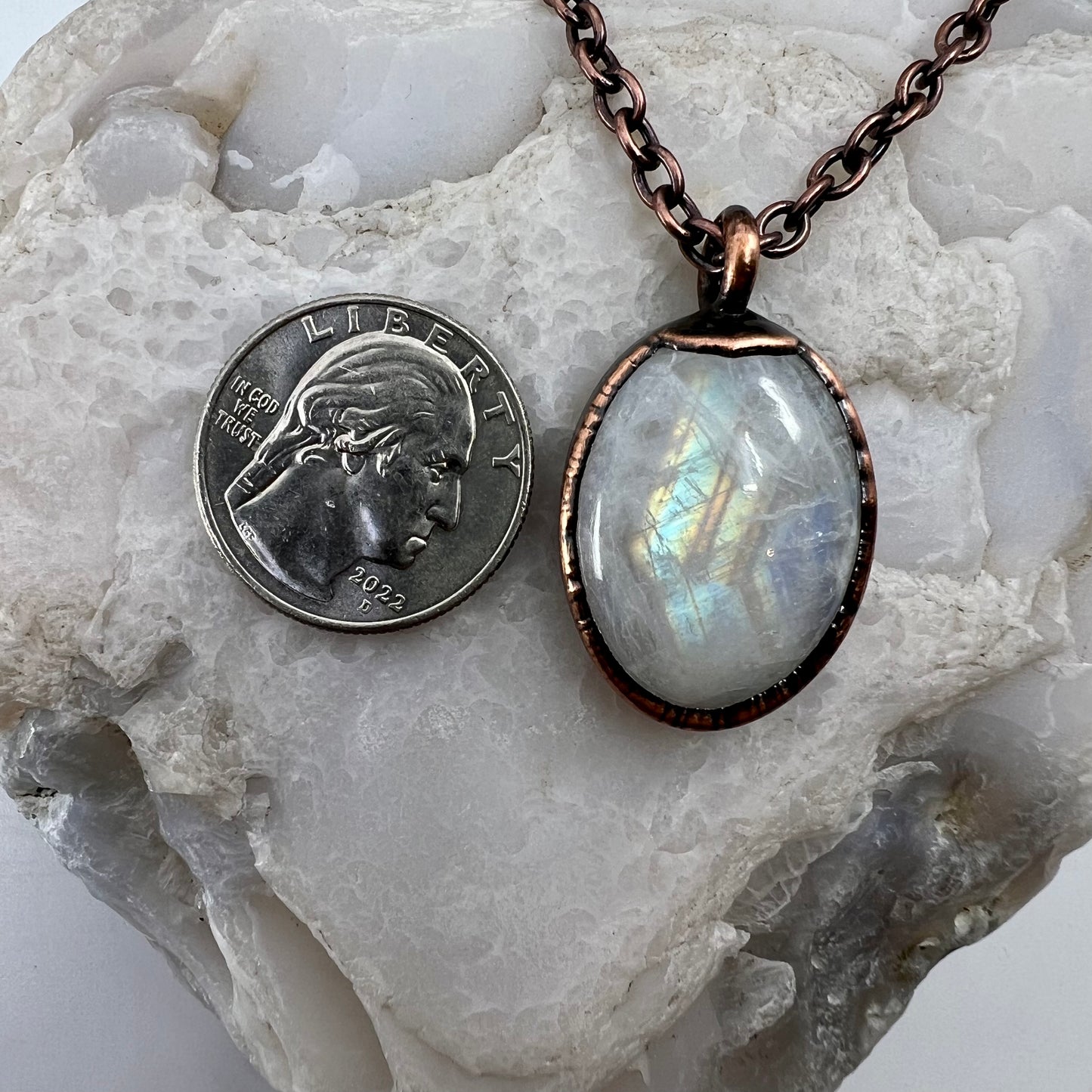 Rainbow Moonstone Necklace - Copper Electroformed