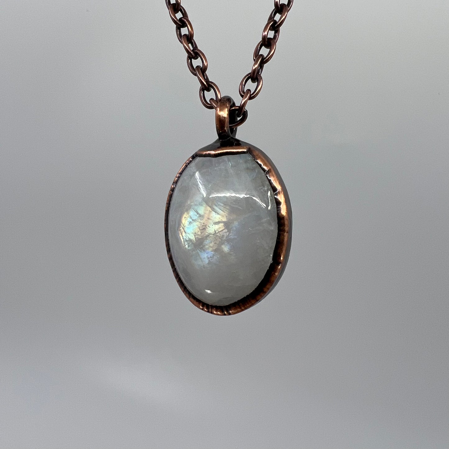 Rainbow Moonstone Necklace - Copper Electroformed