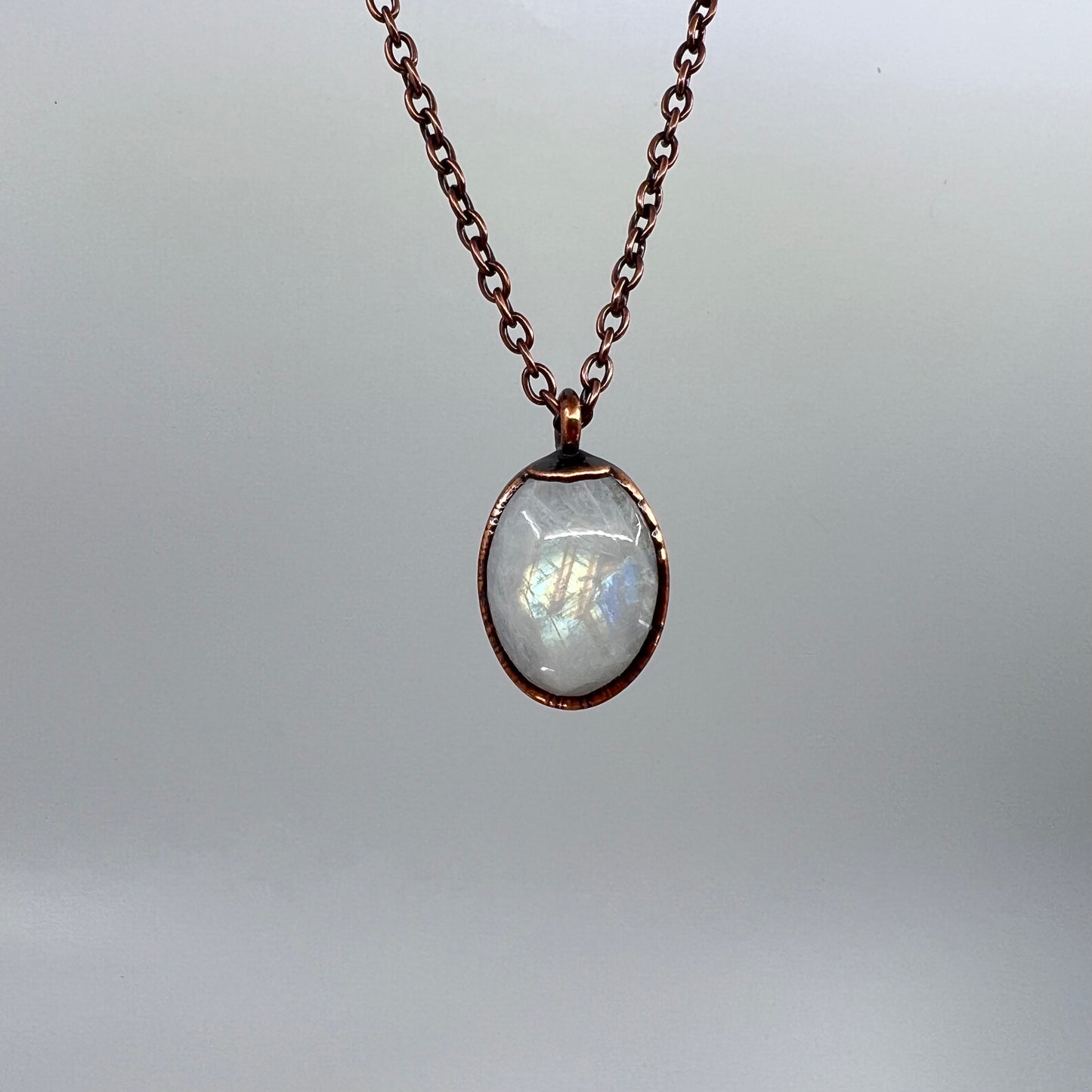 Rainbow Moonstone Necklace - Copper Electroformed