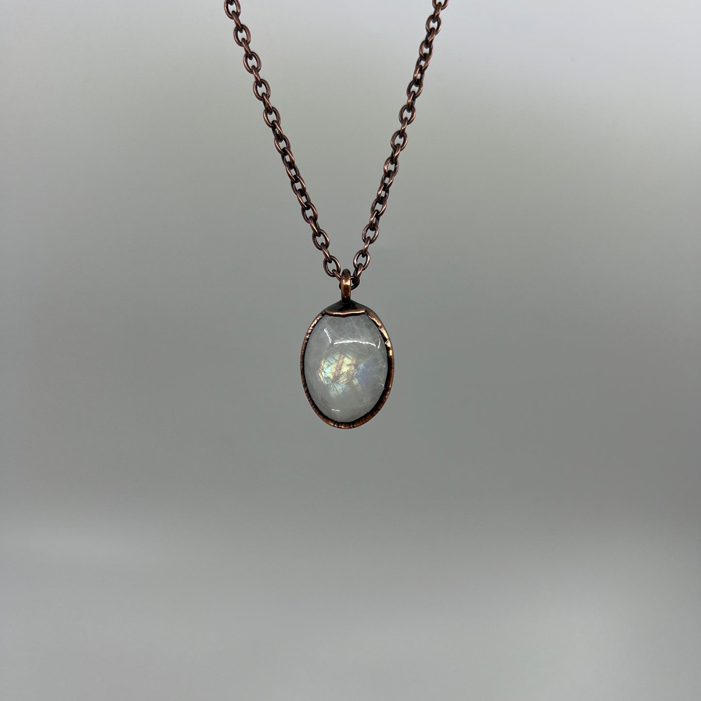 Rainbow Moonstone Necklace - Copper Electroformed