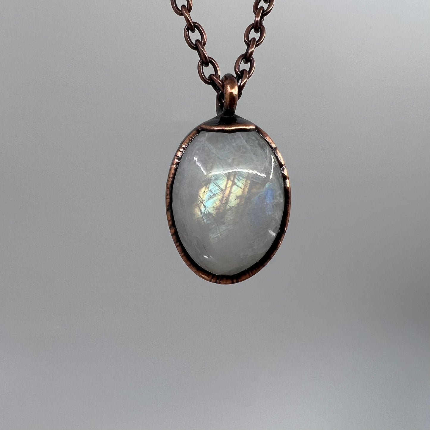 Rainbow Moonstone Necklace - Copper Electroformed