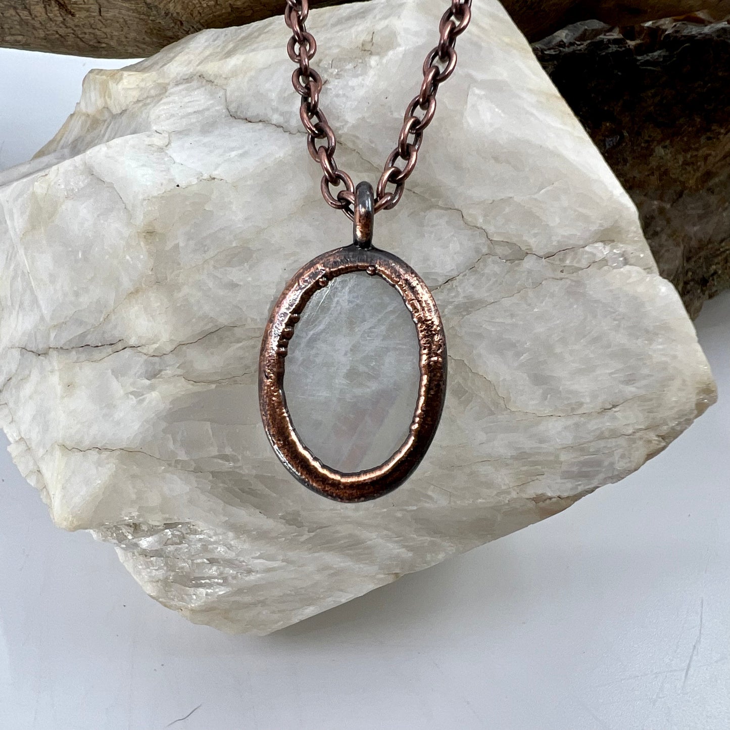 Rainbow Moonstone Necklace - Copper Electroformed