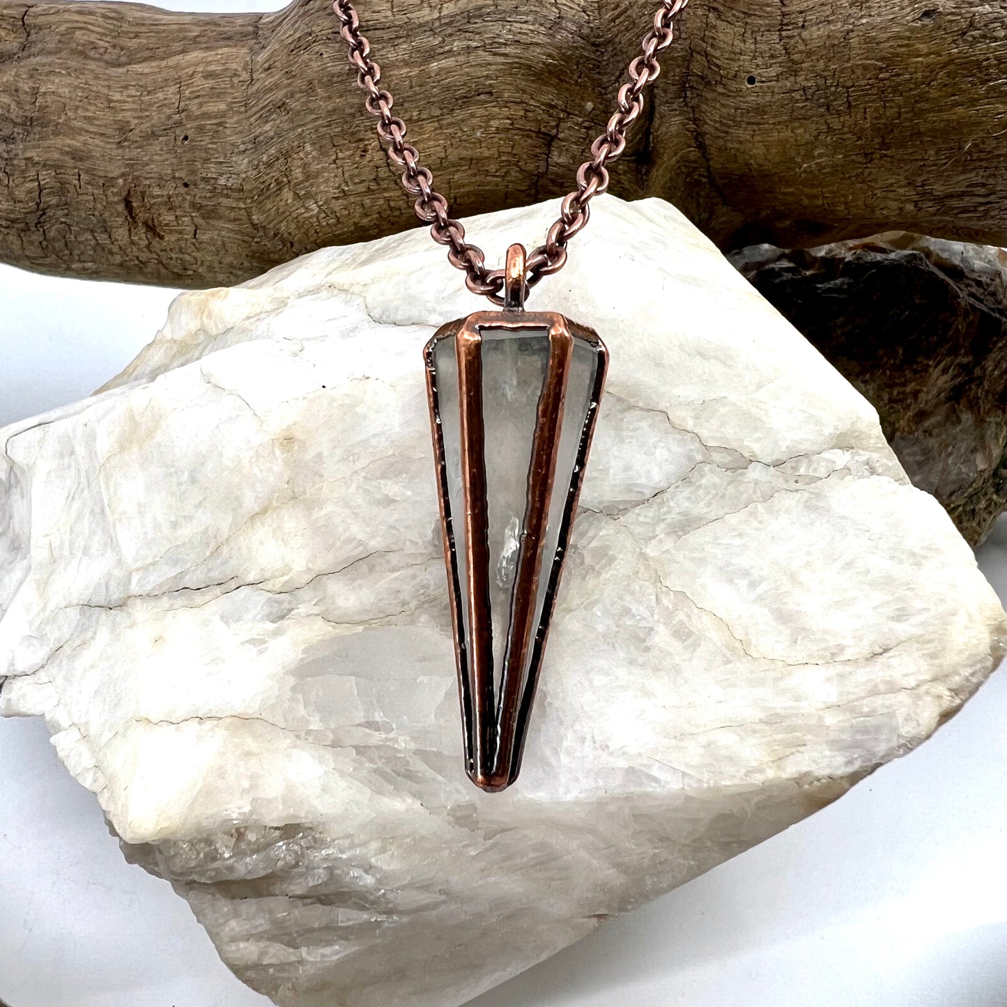 Clear Quartz Pendulum Necklace - Copper Electroformed