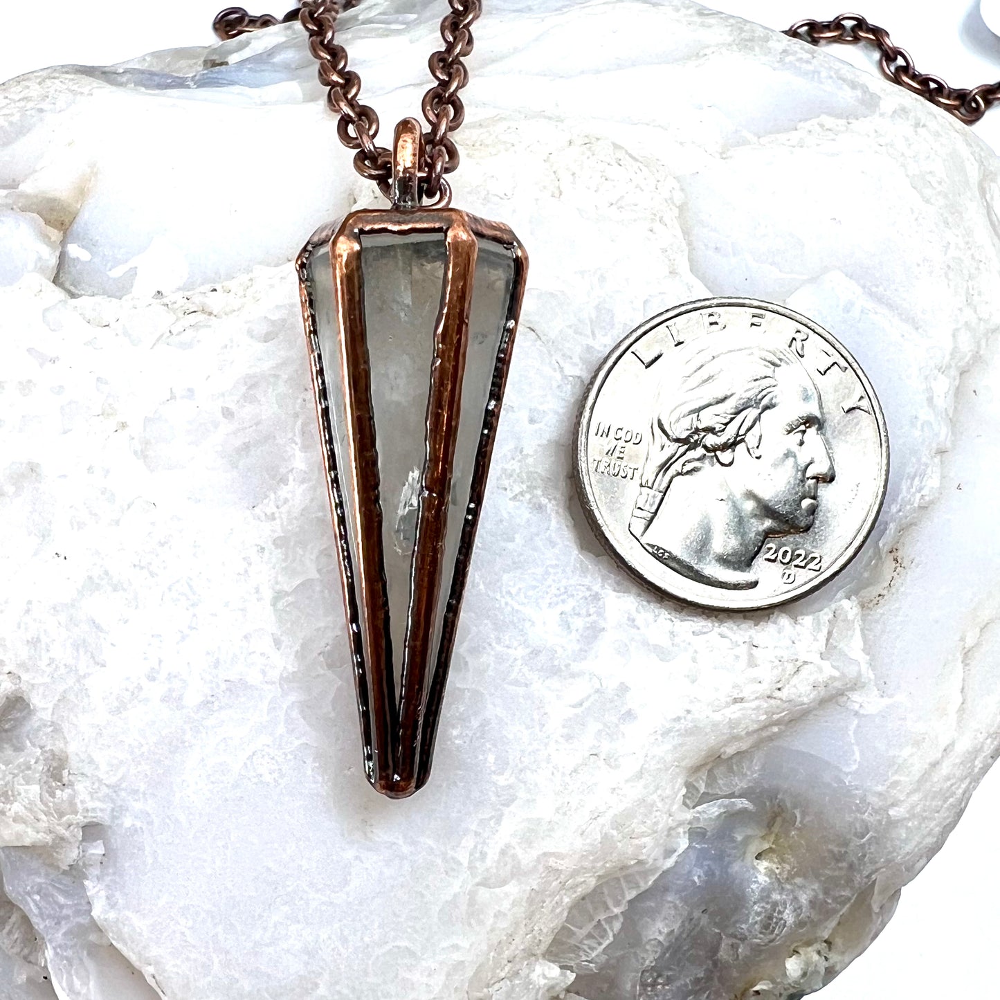 Clear Quartz Pendulum Necklace - Copper Electroformed