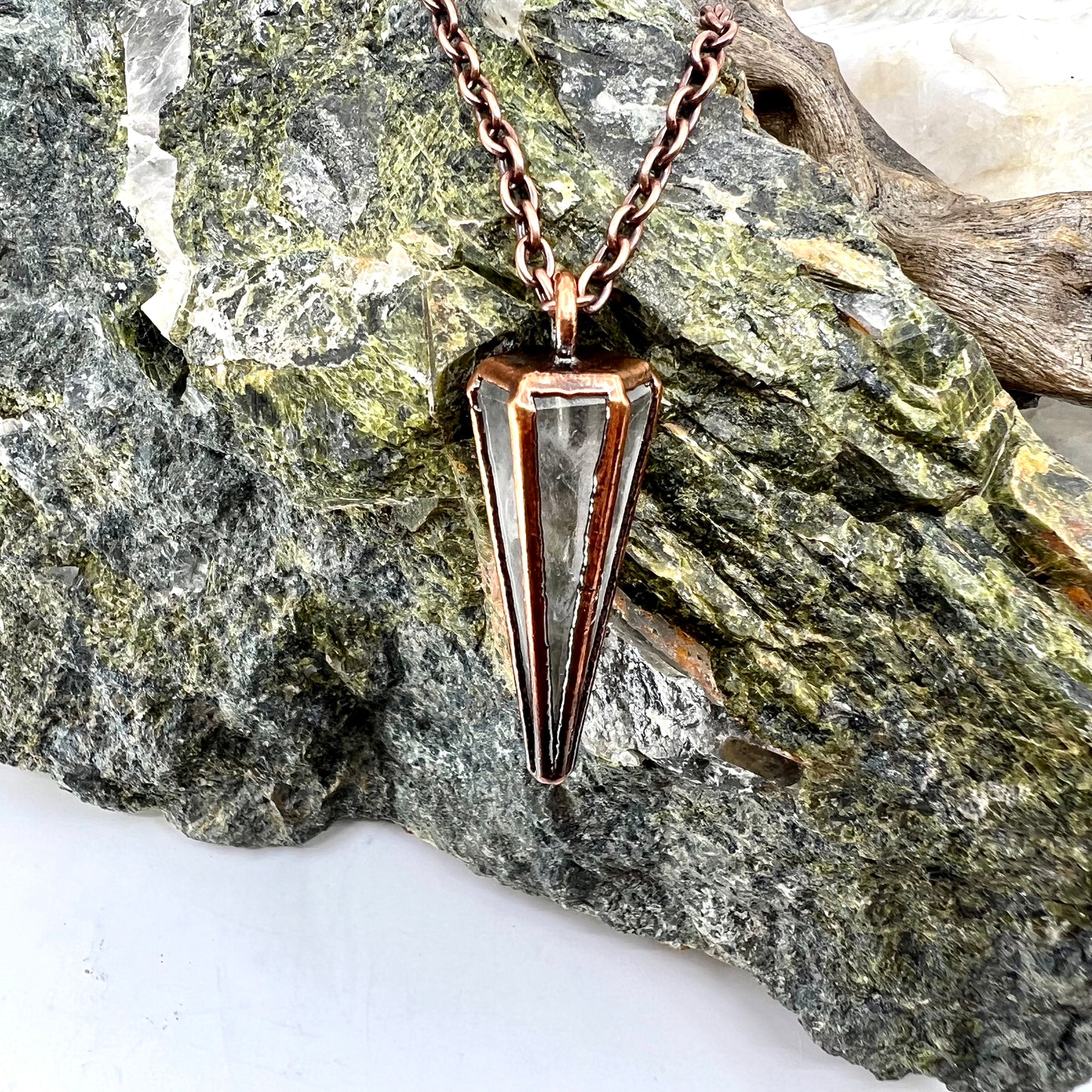 Clear Quartz Pendulum Necklace - Copper Electroformed