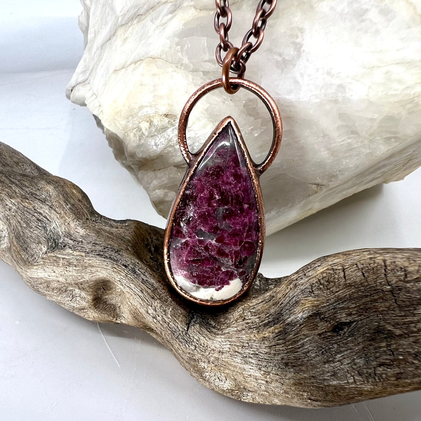 Rubellite in Quartz Necklace - Copper Electroformed