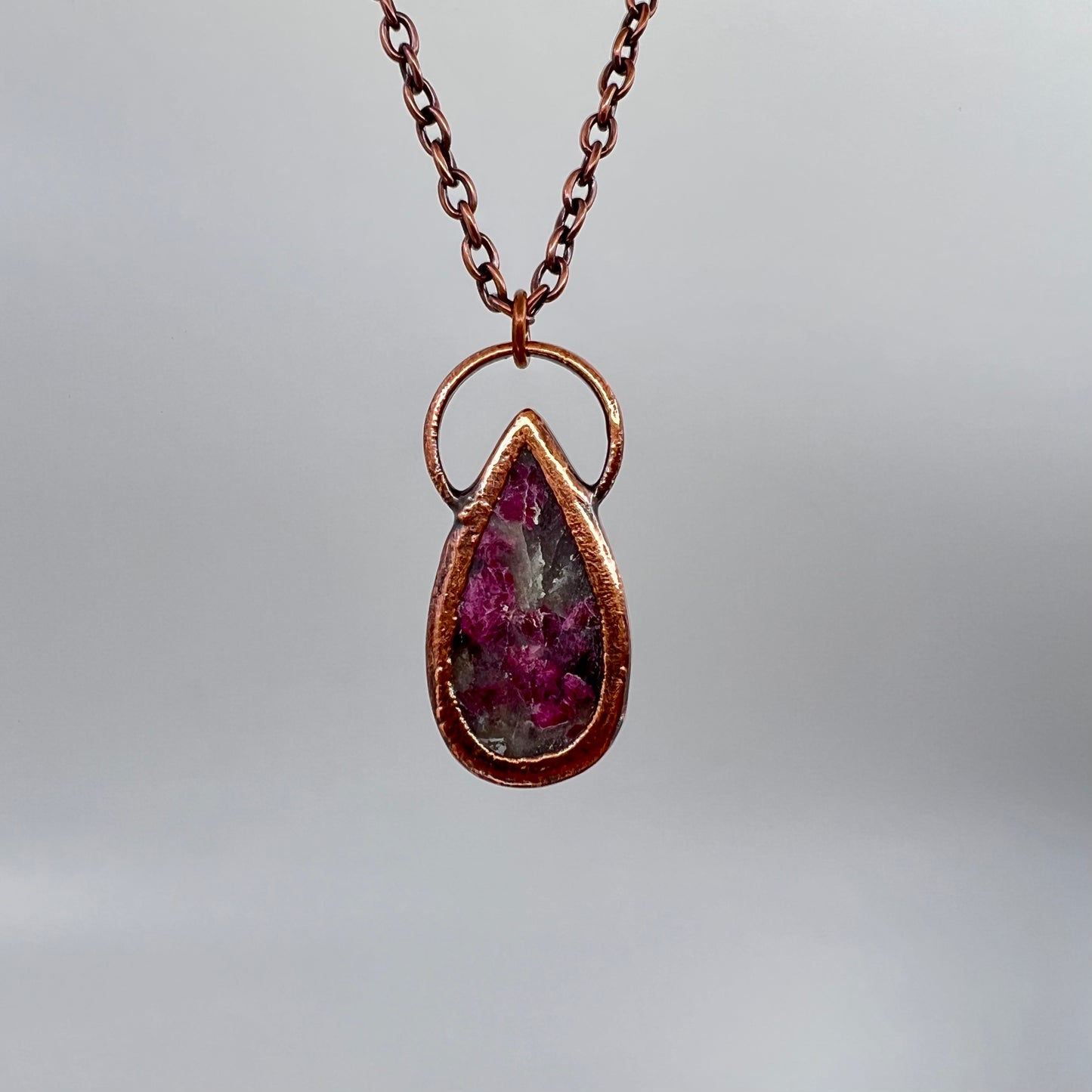 Rubellite in Quartz Necklace - Copper Electroformed