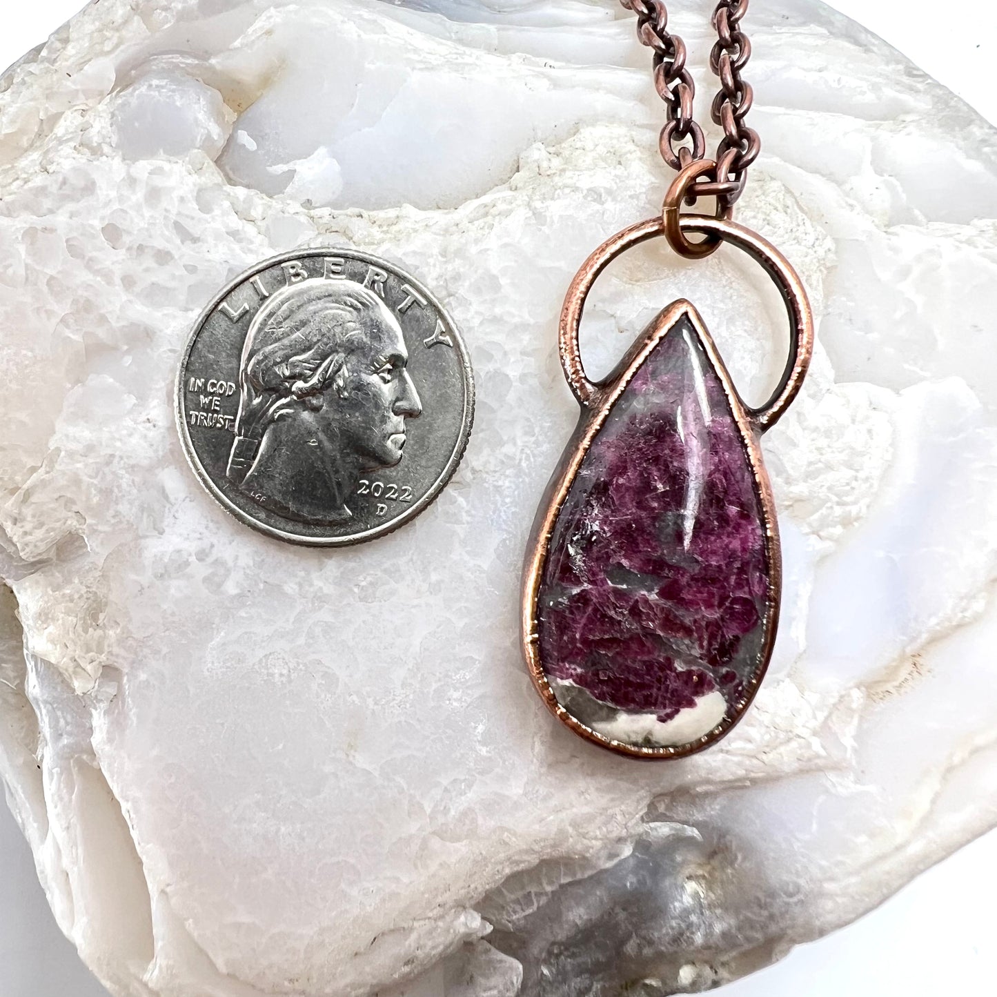 Rubellite in Quartz Necklace - Copper Electroformed