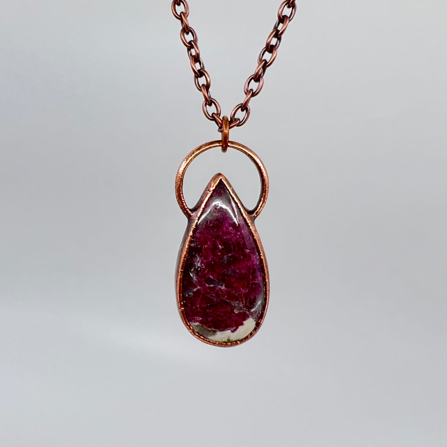 Rubellite in Quartz Necklace - Copper Electroformed