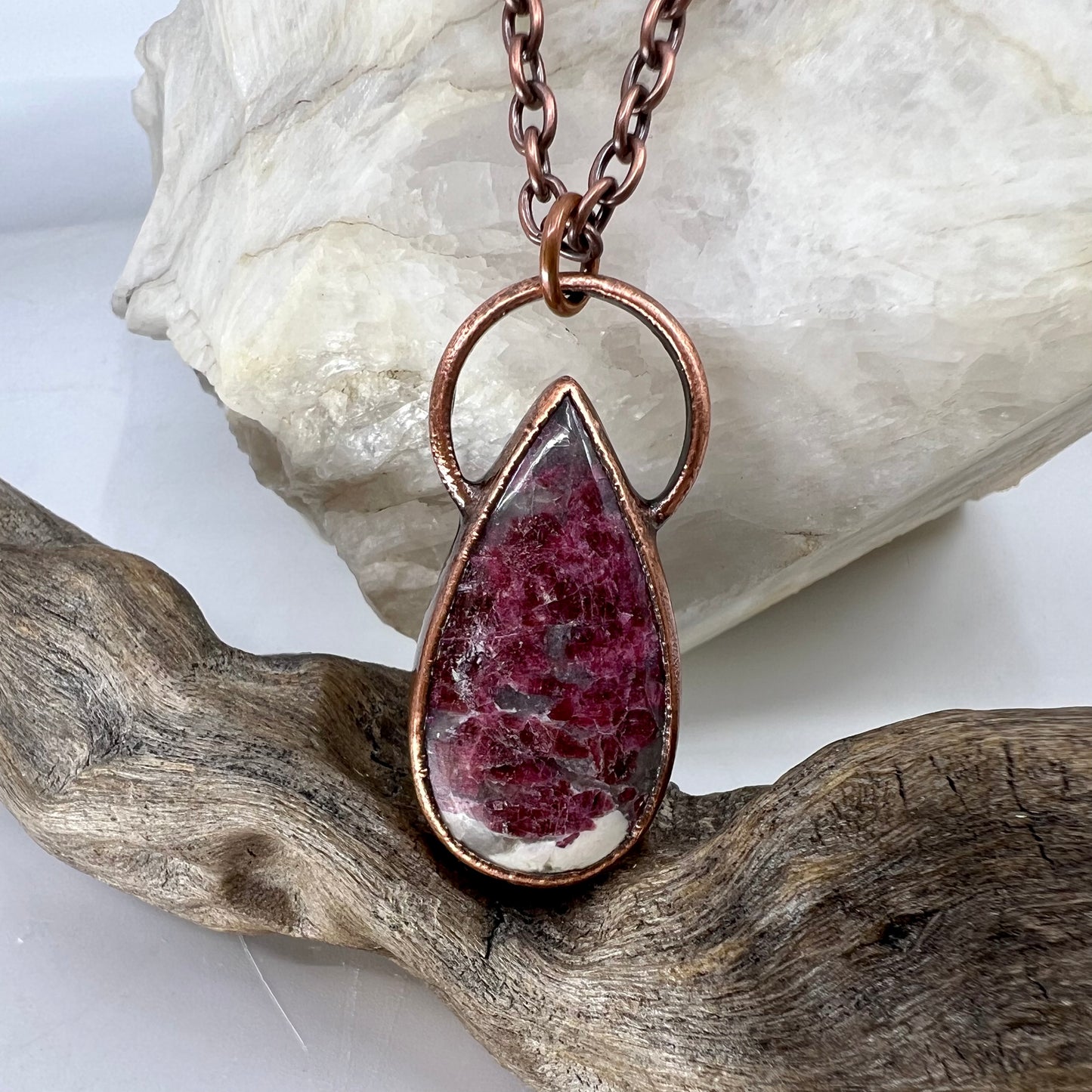 Rubellite in Quartz Necklace - Copper Electroformed